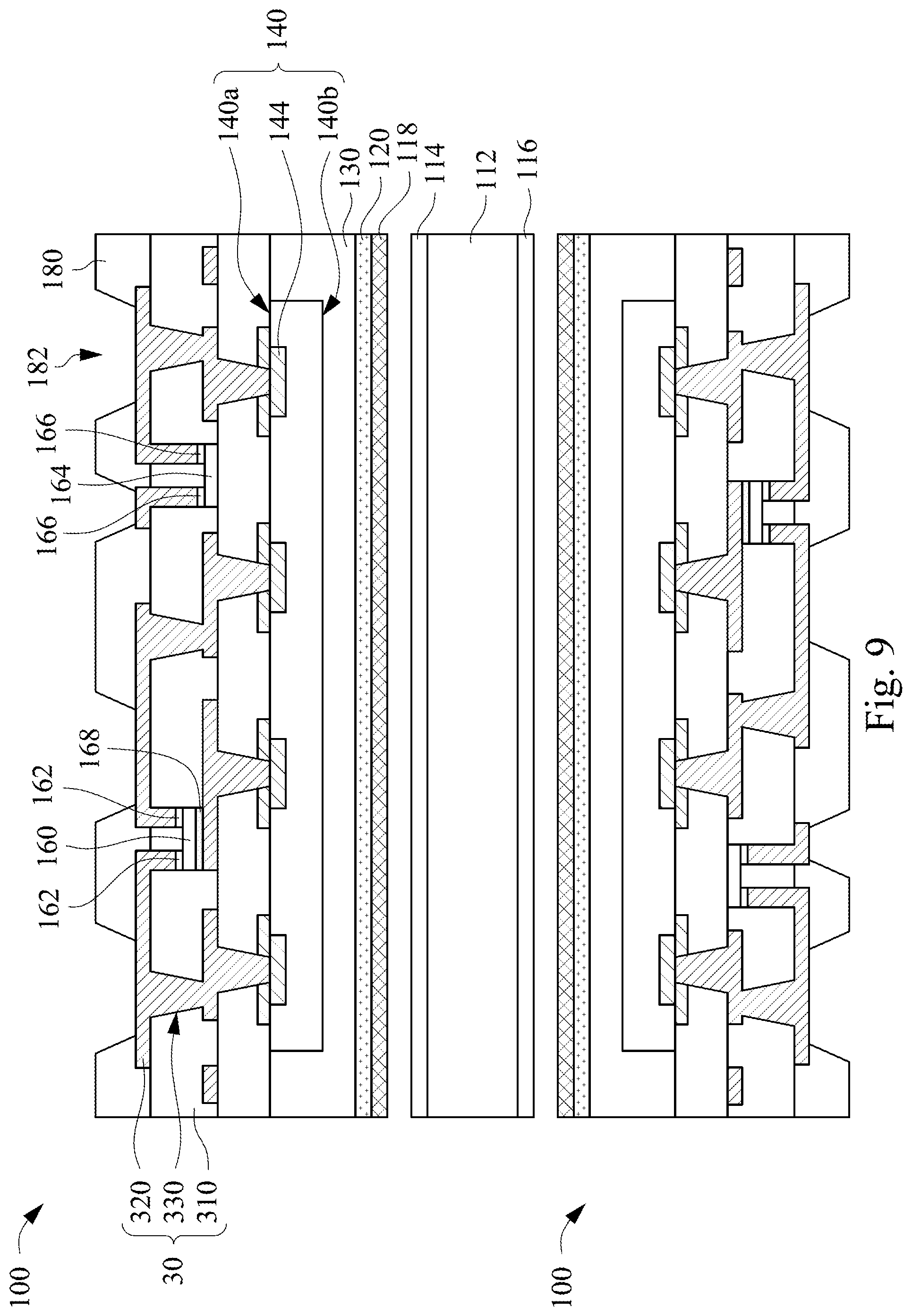 Patent US12414243 Figure 8 – Manufacturing method of package structure