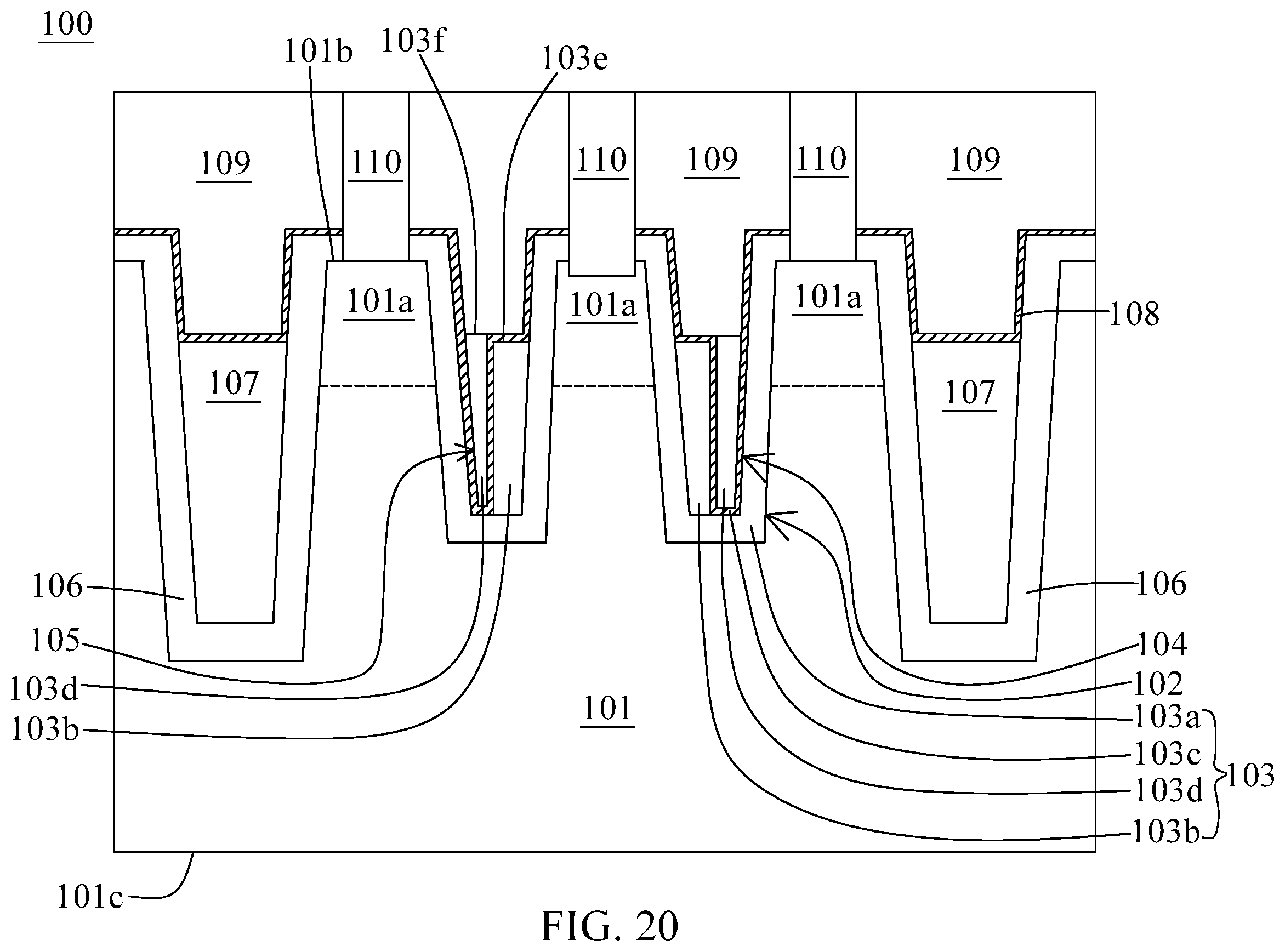 Patent US12414292 Figure 20 – Method for manufacturing memory device having word line with dual conductive materials