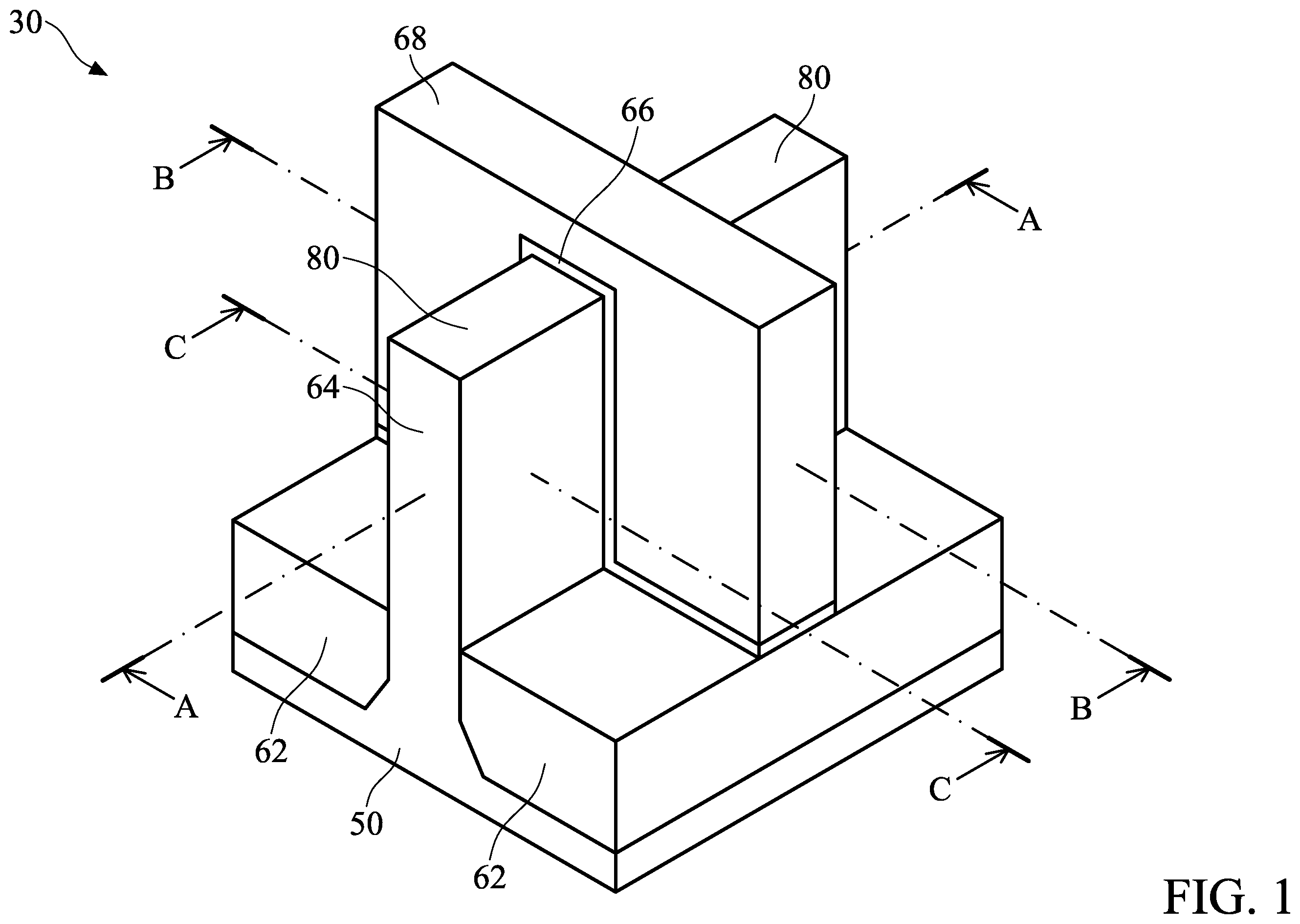Patent US12414320 Figure 1 – Fin field-effect transistor device with composite liner for the fin