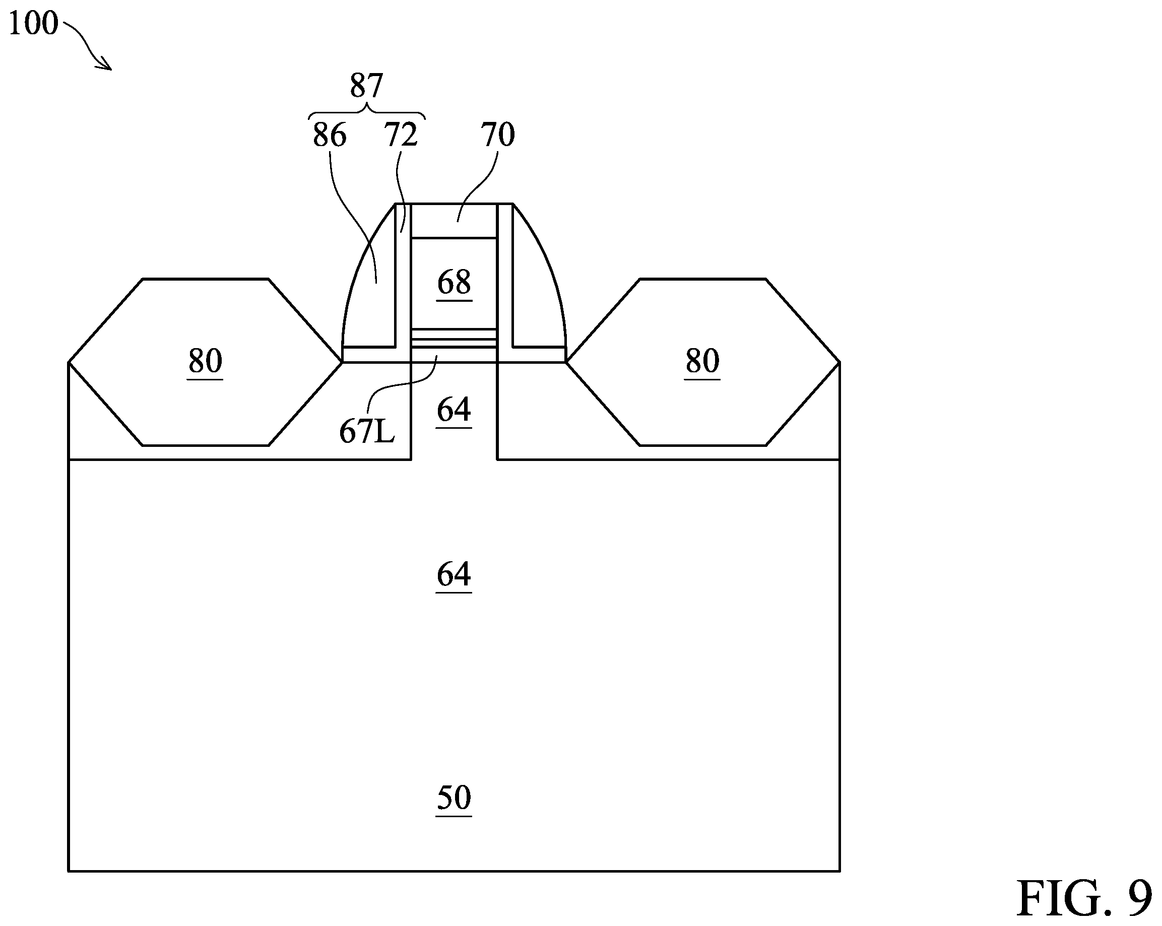Patent US12414320 Figure 9 – Fin field-effect transistor device with composite liner for the fin