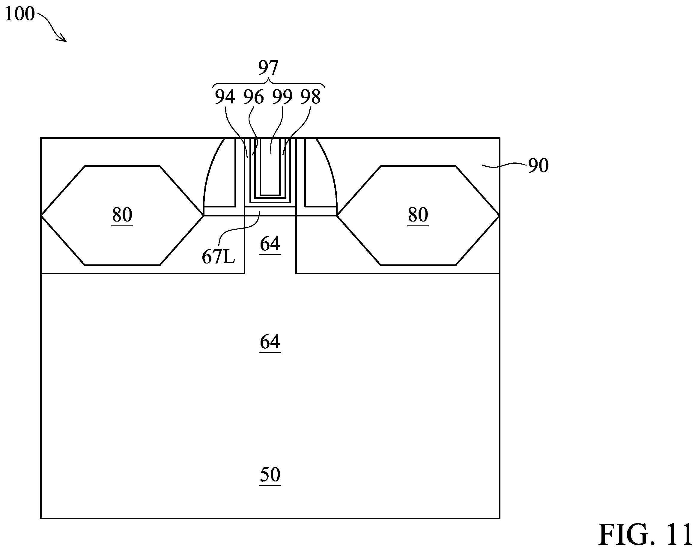 Patent US12414320 Figure 11 – Fin field-effect transistor device with composite liner for the fin