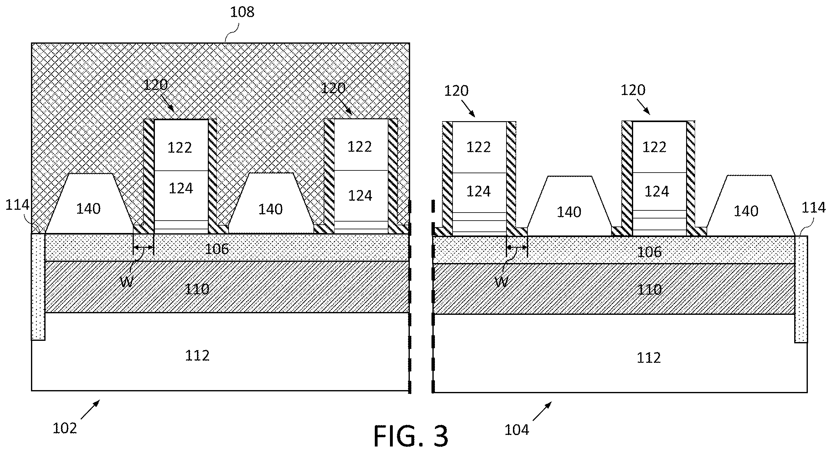 Patent US12414343 Figure 3 – Semiconductor device with different sized epitaxial structures