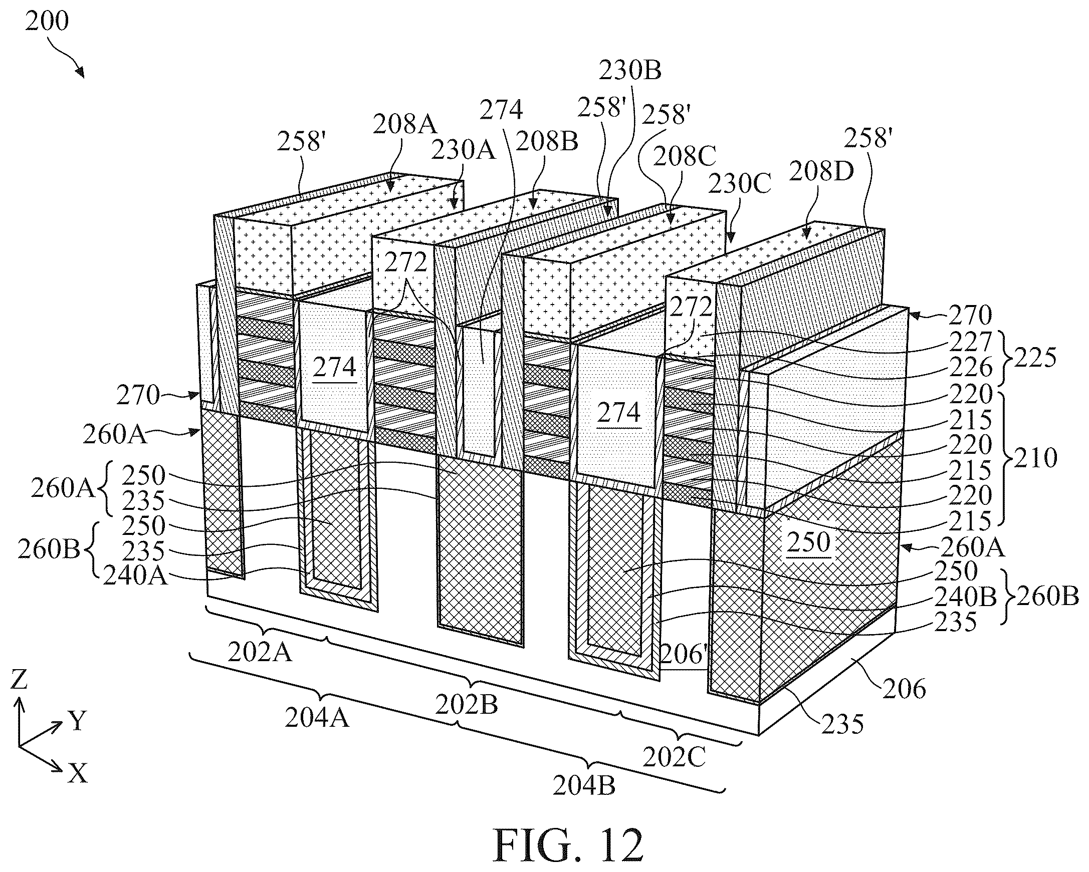 Patent US12414357 Figure 12 – Self-aligned metal gate for multigate device