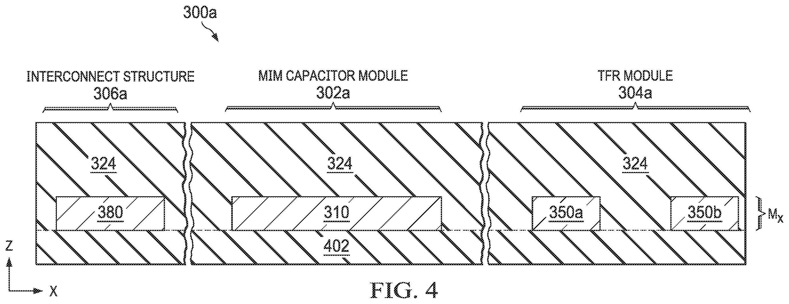 Patent US12414359 Figure 6 – Integrated circuit structure including a metal-insulator-metal (MIM) capacitor module and a thin-film resistor (TFR) module