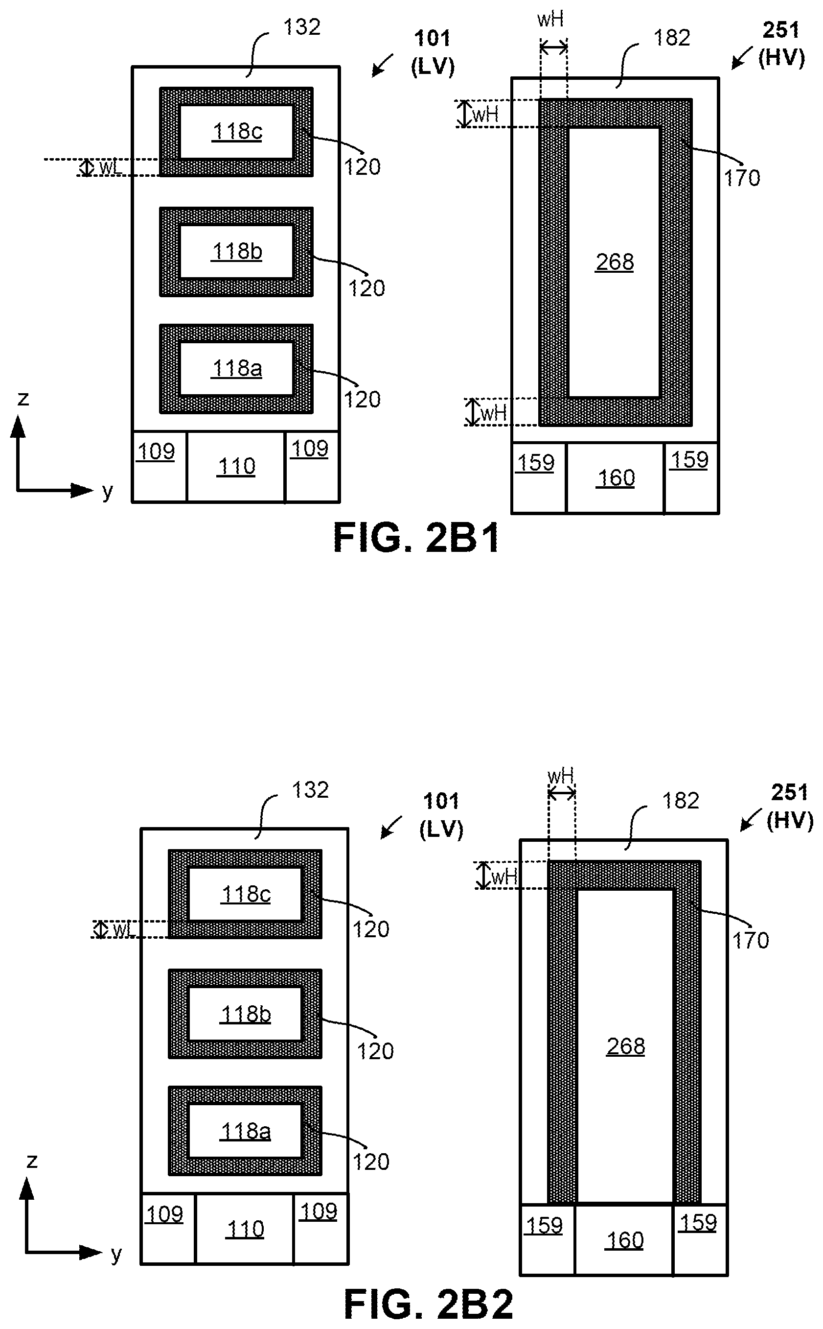 Patent US12414366 Figure 6 – Co-integration of high voltage (HV) and low voltage (LV) transistor structures, using channel height and spacing modulation