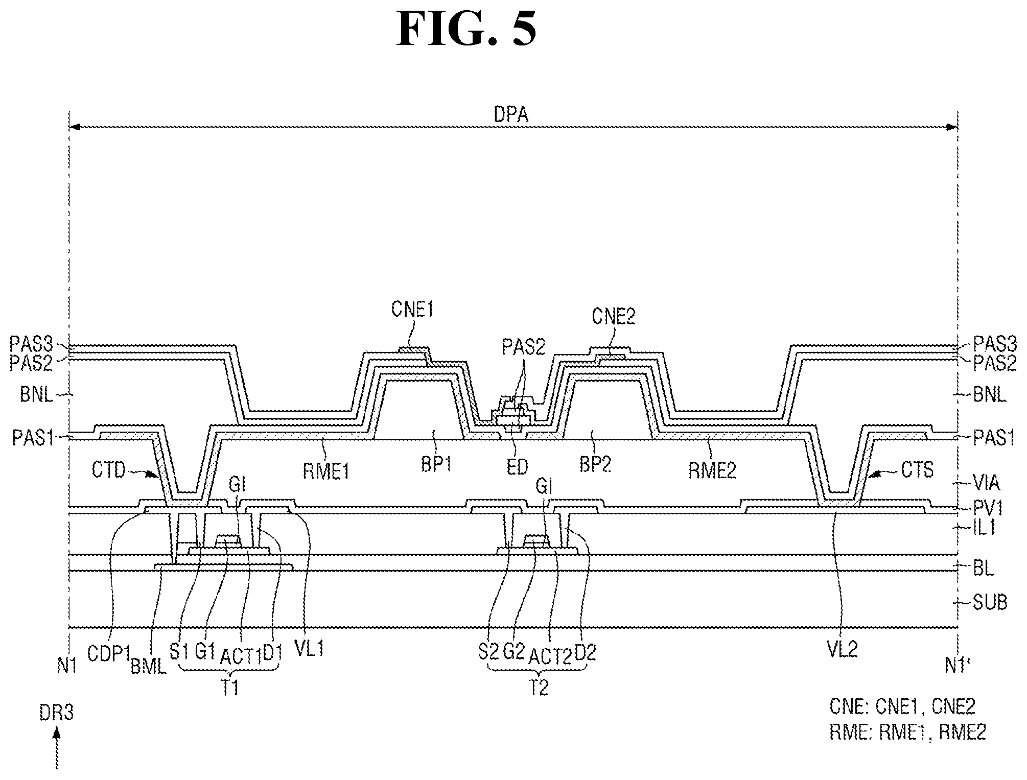 Patent US12414411 Figure 5 – Light emitting element with an insulating film comprising multiple pair layers