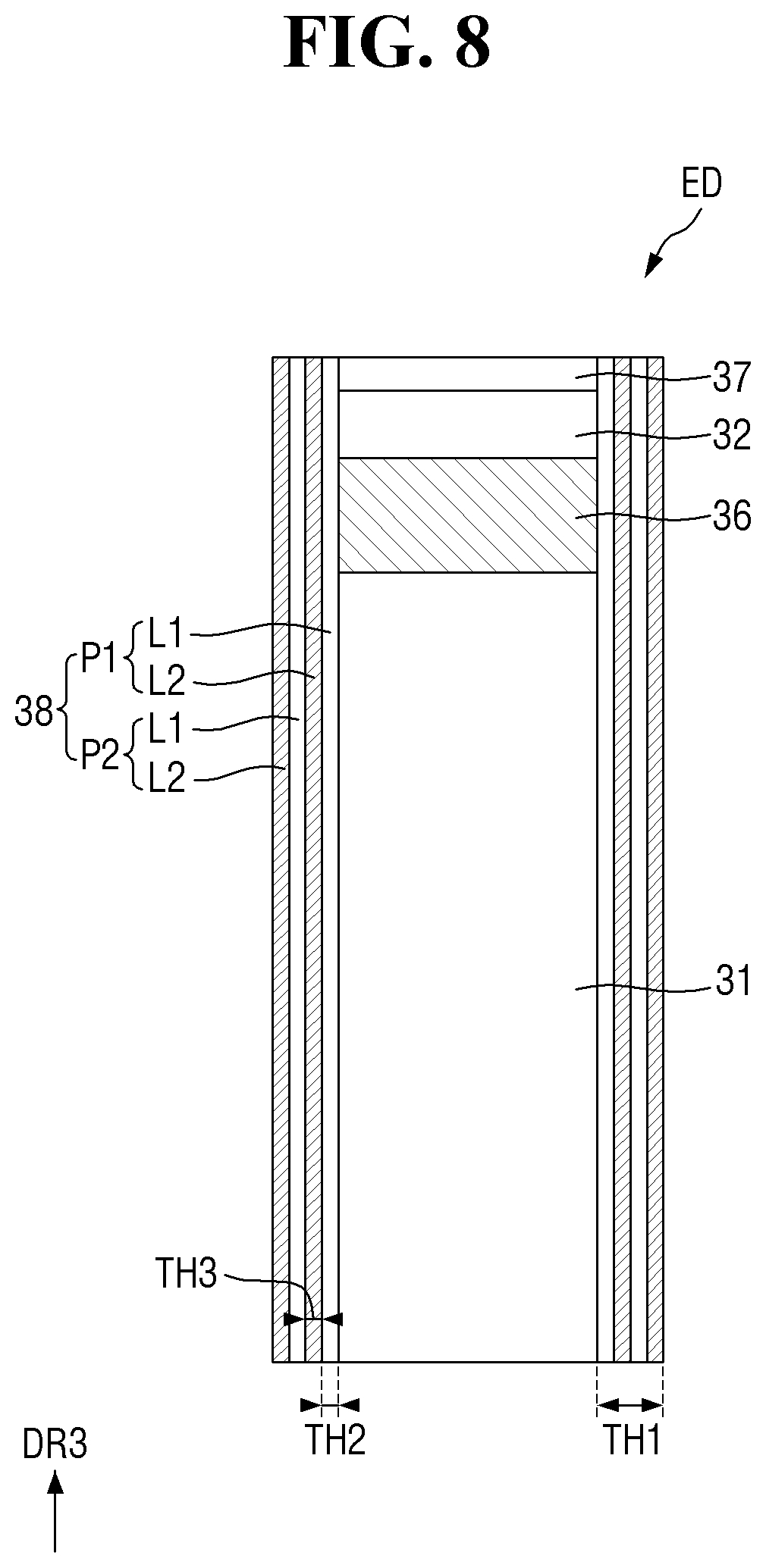Patent US12414411 Figure 8 – Light emitting element with an insulating film comprising multiple pair layers
