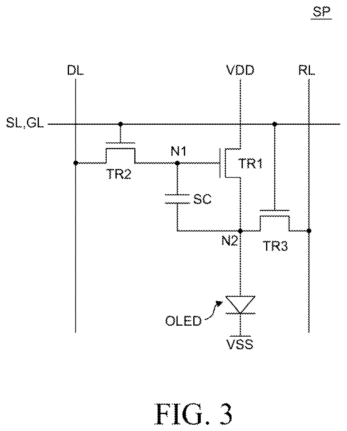 Patent US12414449 Figure 3 – Display device comprising a contact hole that contacts multiple layers