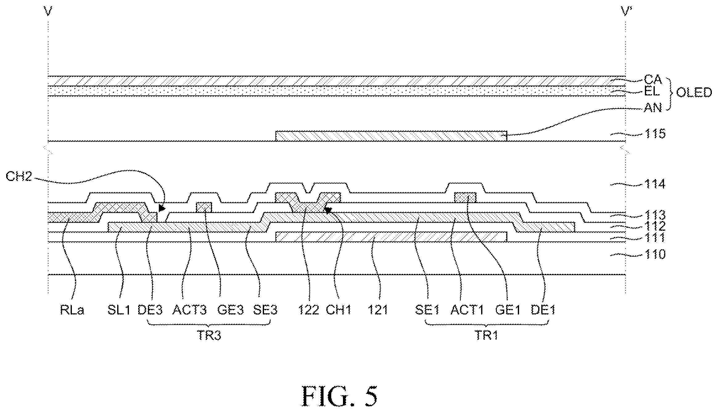 Patent US12414449 Figure 5 – Display device comprising a contact hole that contacts multiple layers