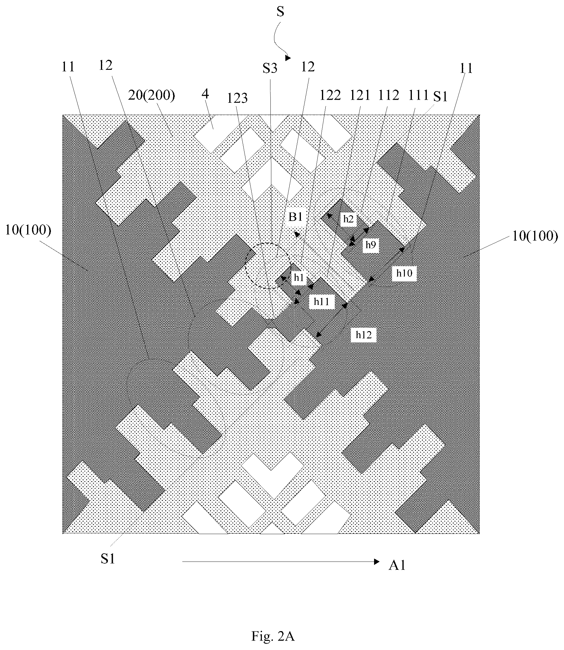 Patent US12417004 Figure 2 – Touch panel with connection channel of adjacent touch electrode blocks and display device