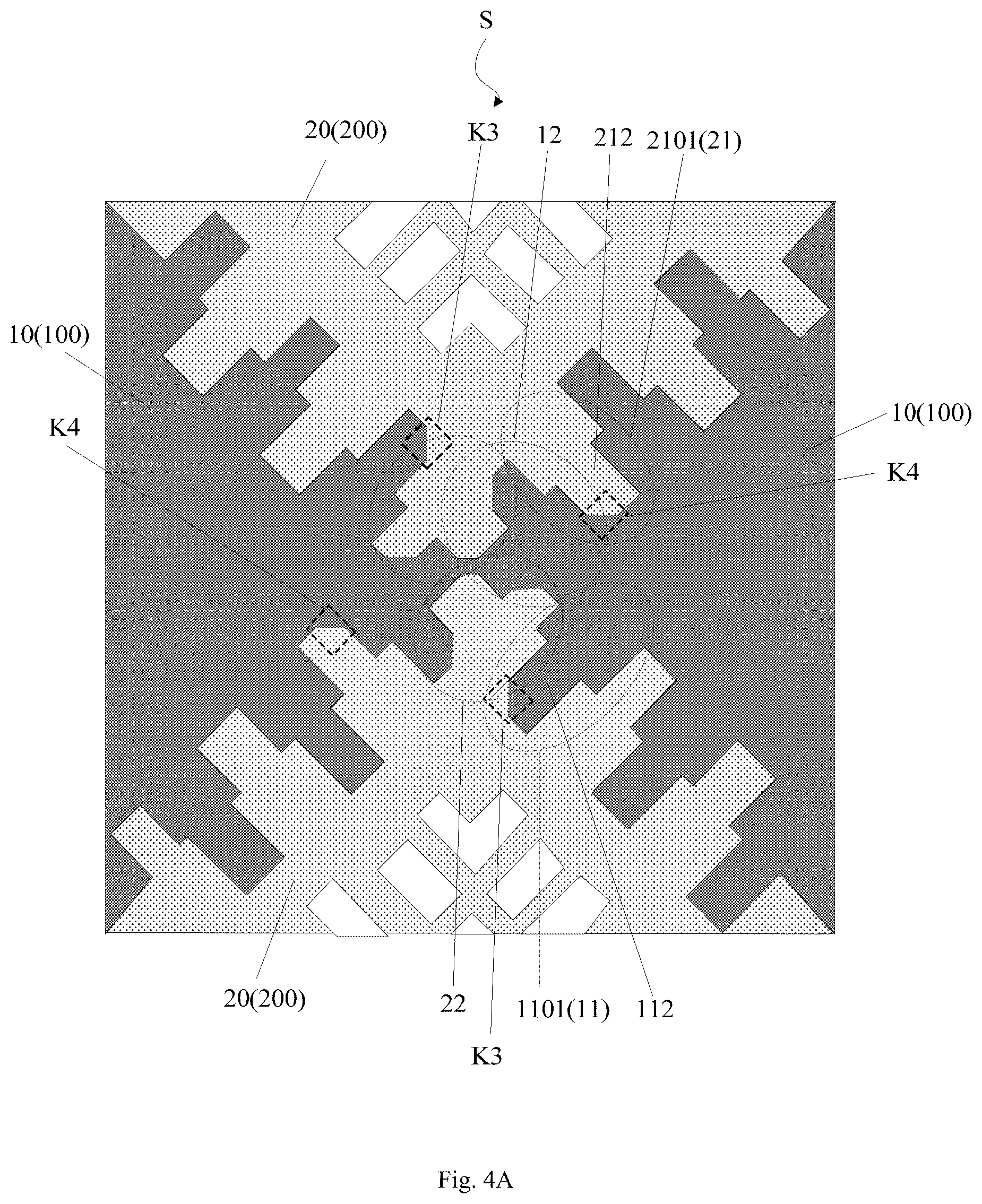 Patent US12417004 Figure 5 – Touch panel with connection channel of adjacent touch electrode blocks and display device