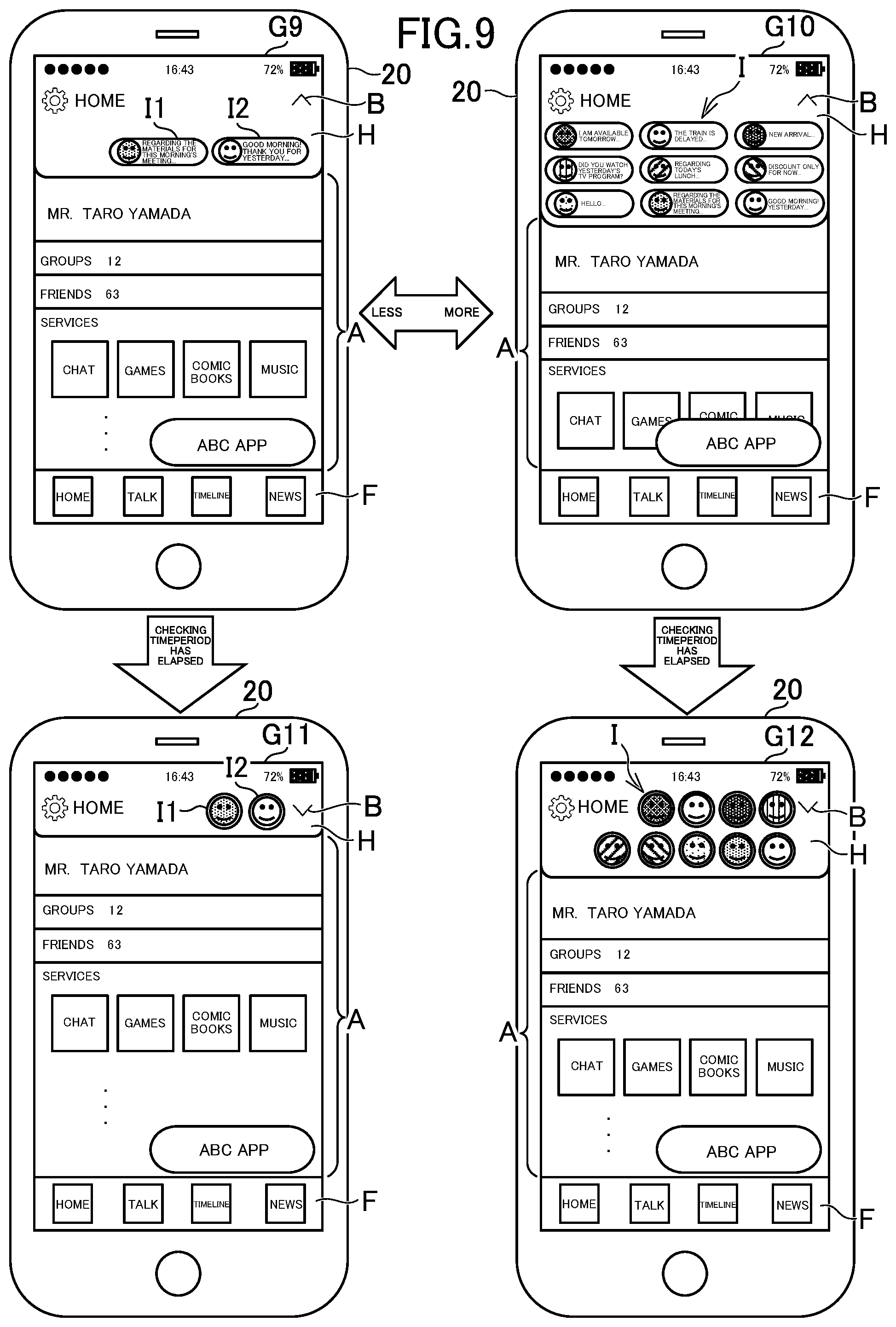 Patent US12417009 Figure 9 – Display control device for managing display of objects on a screen, display control method and program