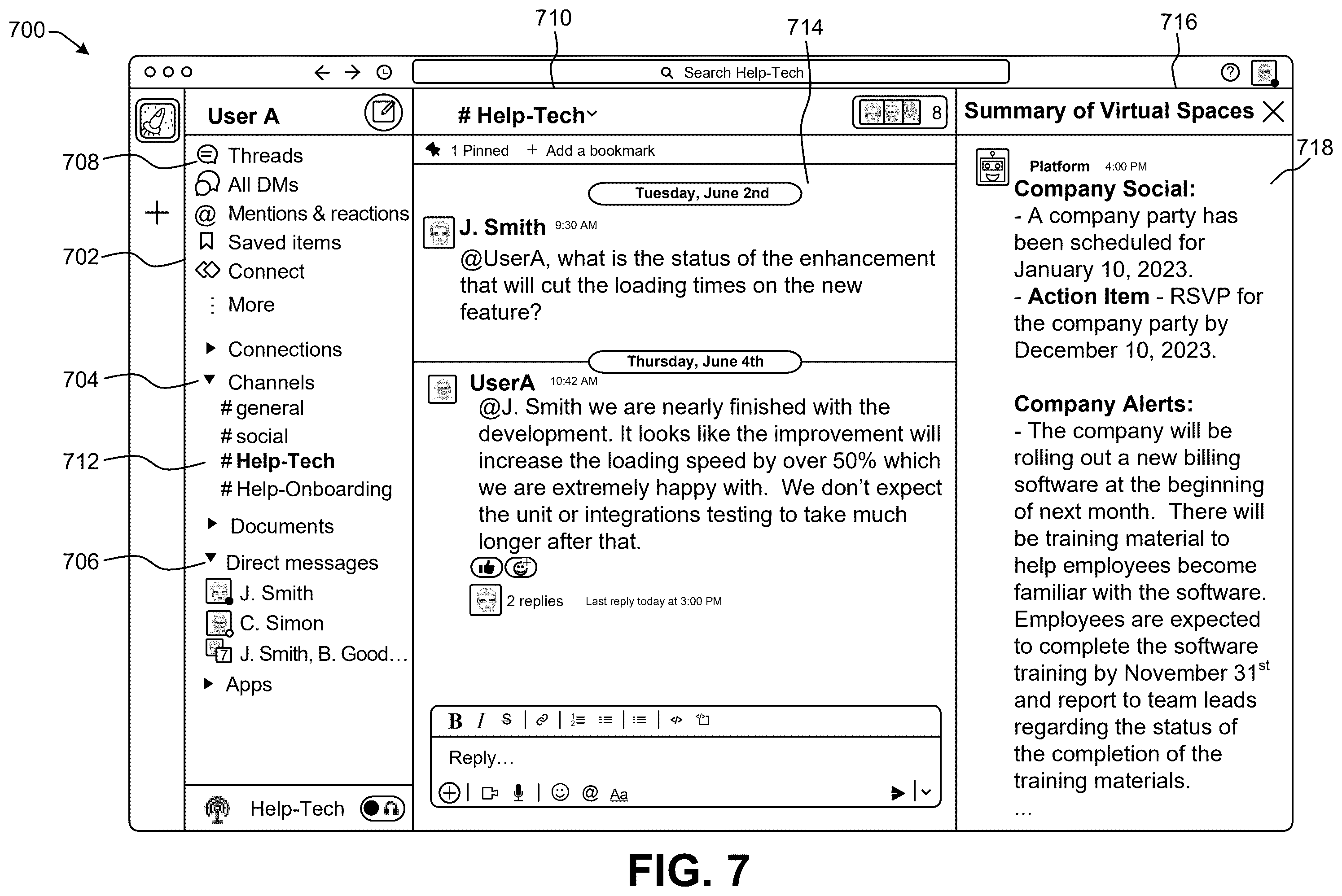 Patent US12417063 Figure 11 – Displaying a communication platform summary