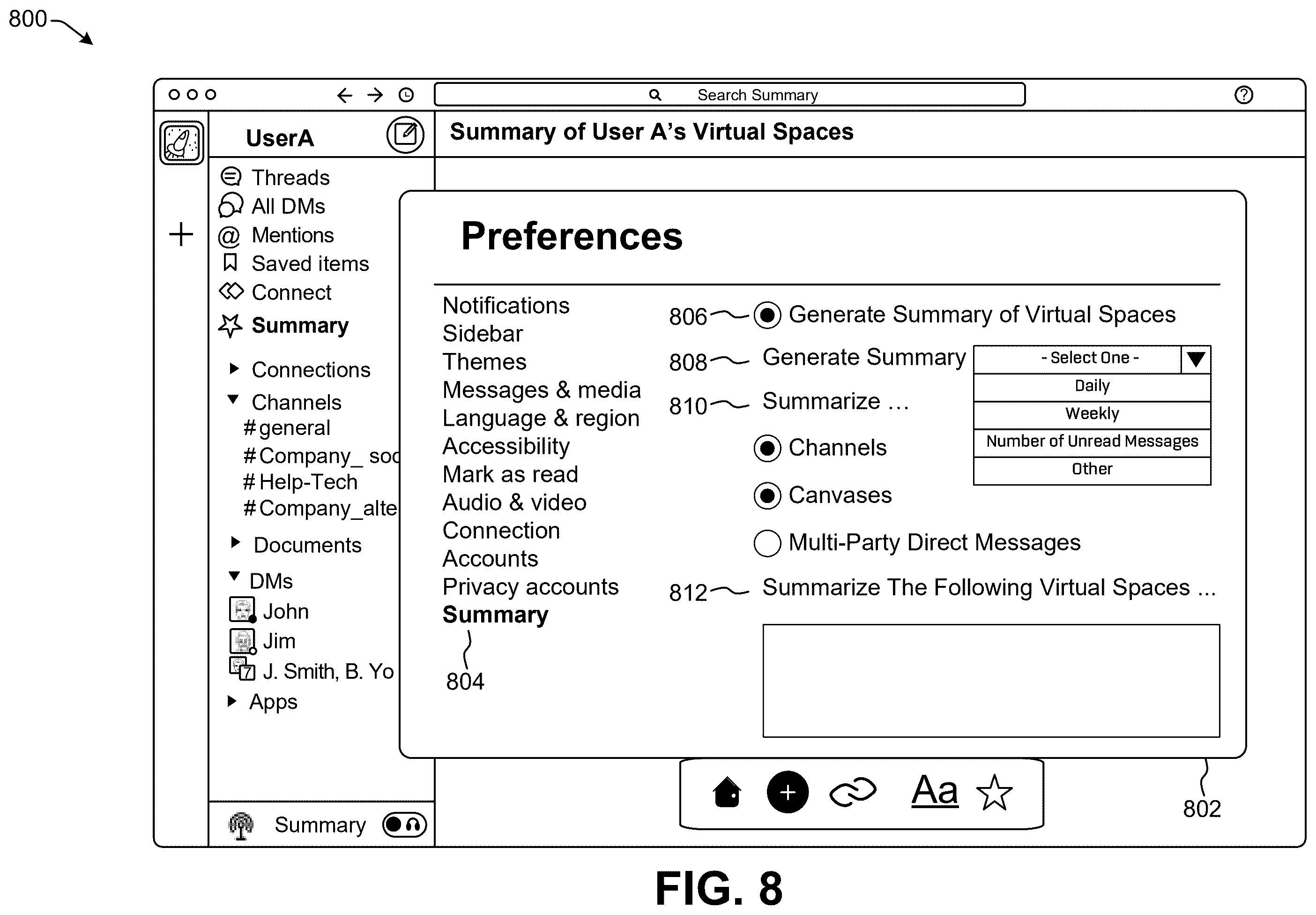 Patent US12417063 Figure 12 – Displaying a communication platform summary