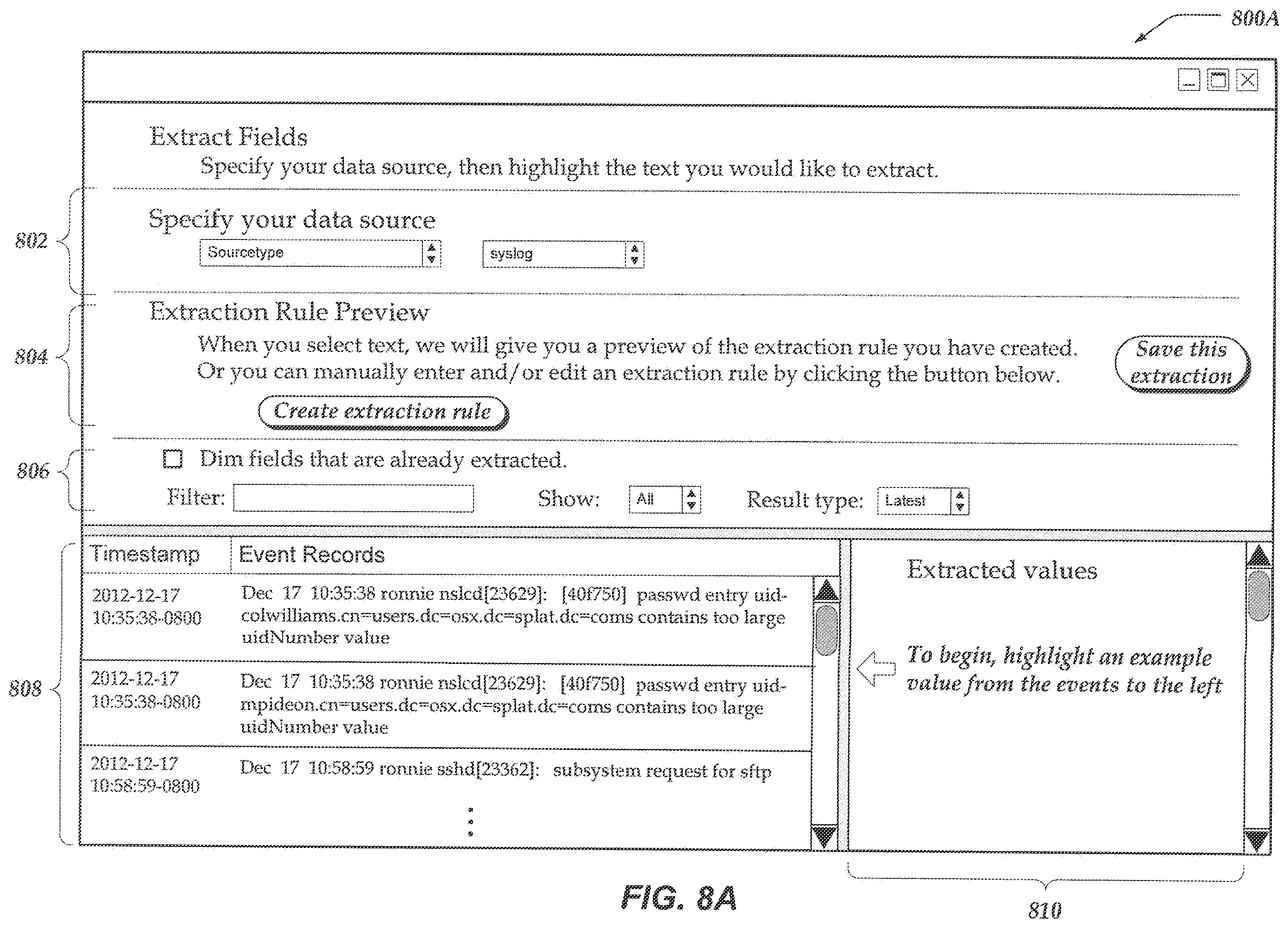 Patent US12417074 Figure 9 – Updating event records based on user edited extraction rule