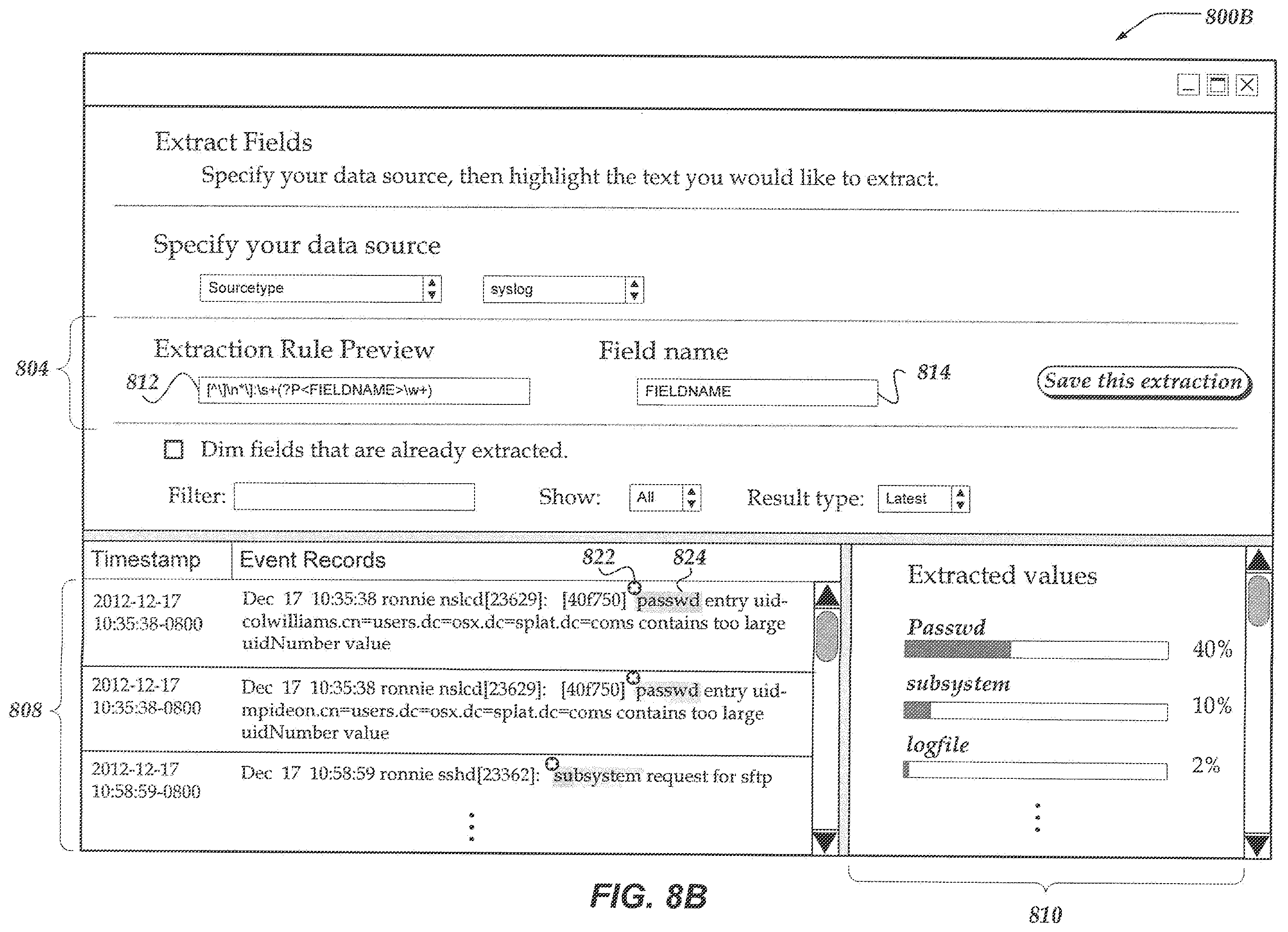 Patent US12417074 Figure 10 – Updating event records based on user edited extraction rule