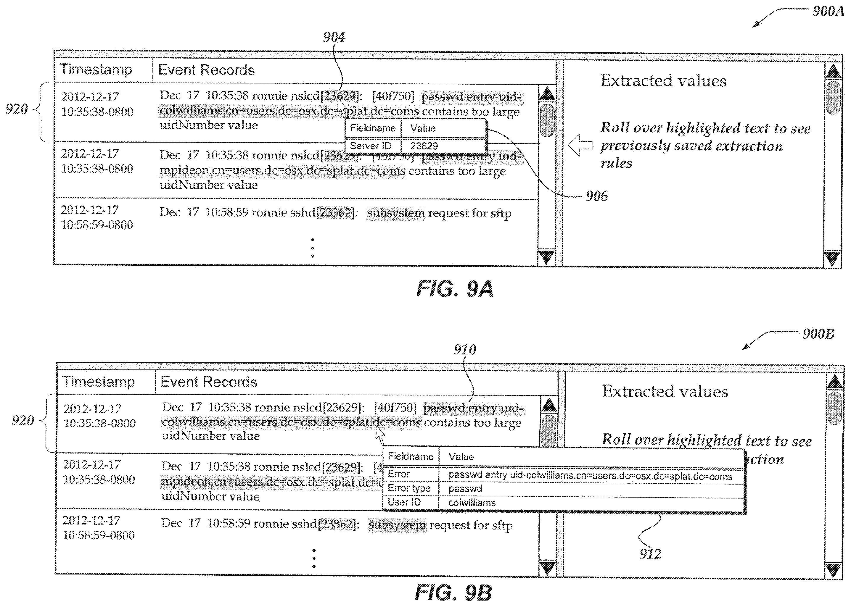 Patent US12417074 Figure 12 – Updating event records based on user edited extraction rule