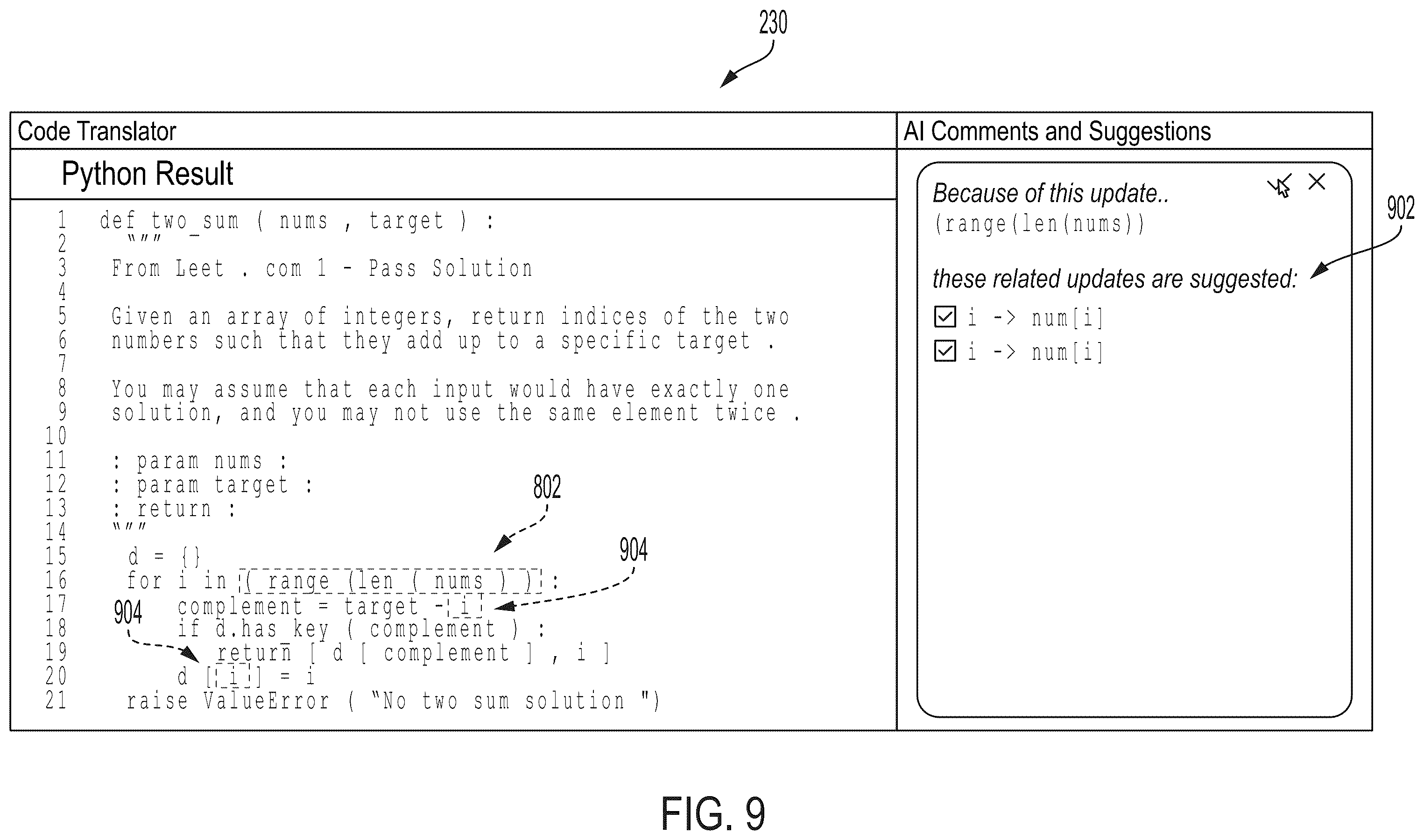 Patent US12417079 Figure 9 – Interactive editing of a machine-generated document