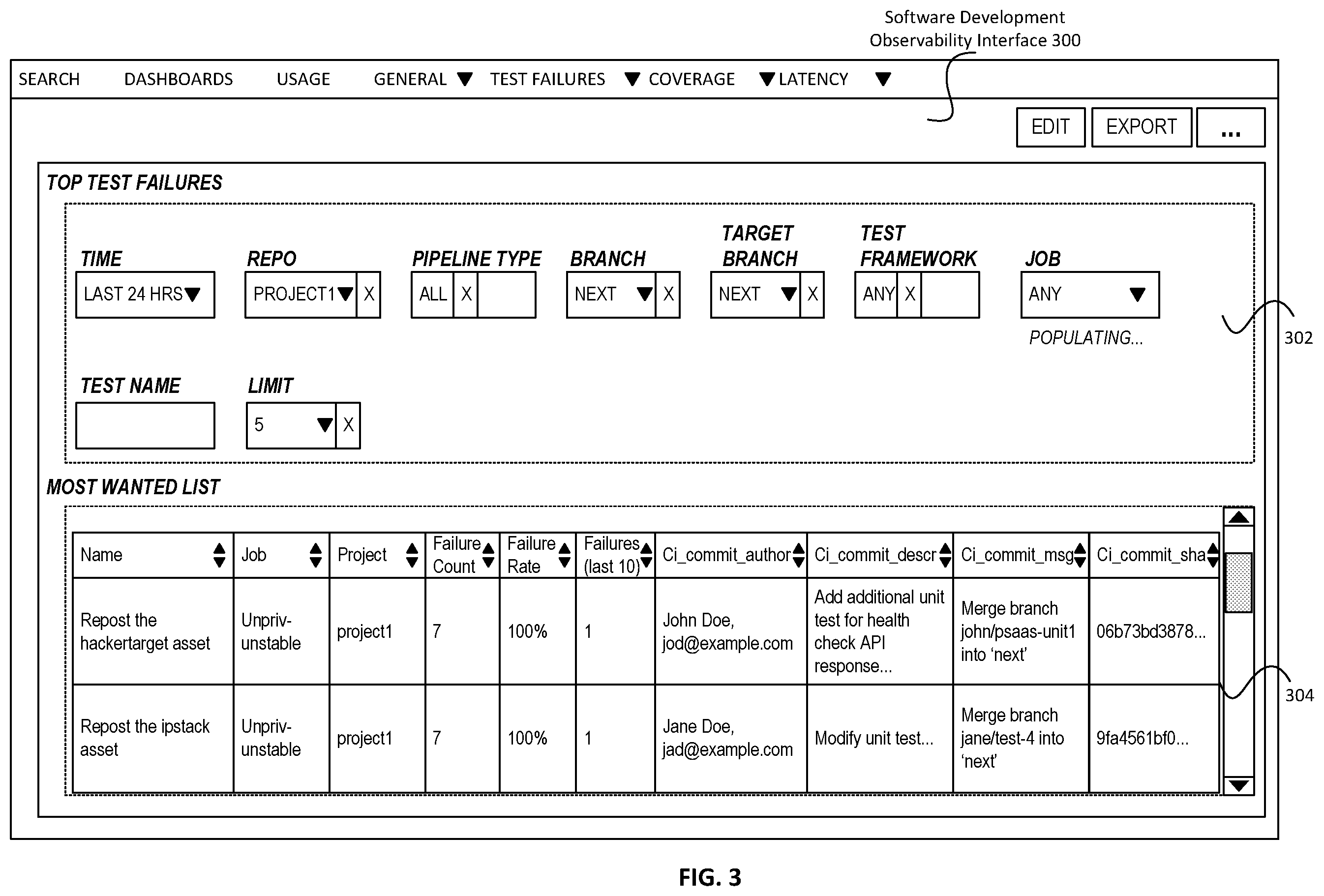 Patent US12417090 Figure 3 – Software development observability platform