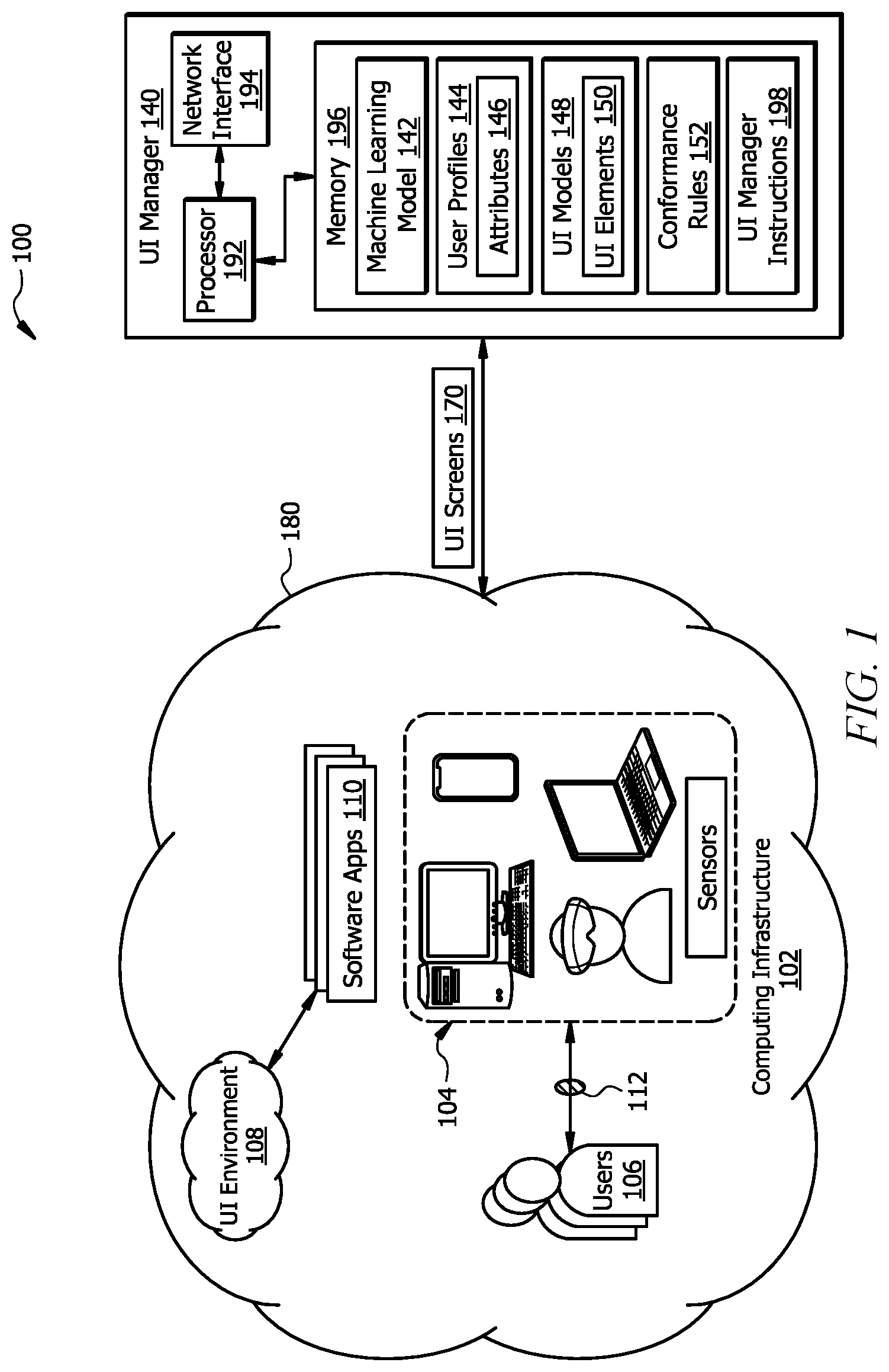 Patent US12417108 Figure 1 – System and method for generating a context-based user interface