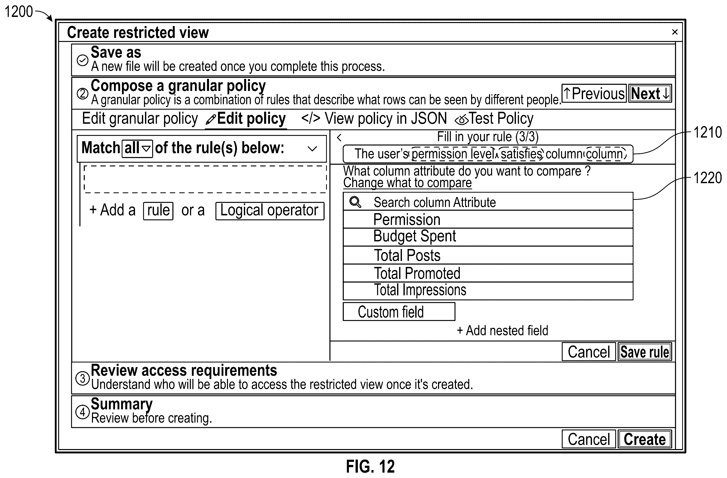 Patent US12417227 Figure 17 – Row-level permissioning based on evaluated policies