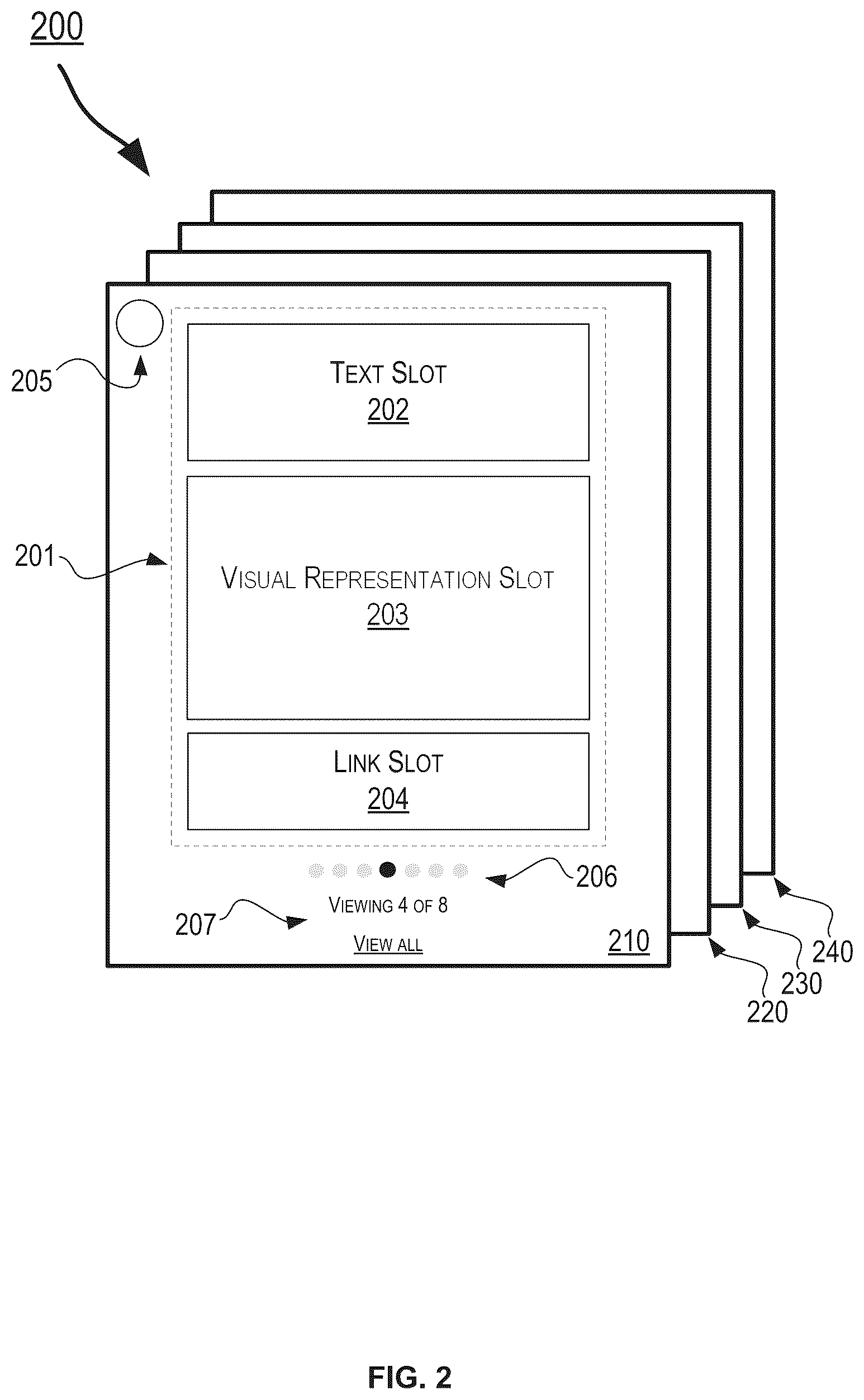 Patent US12417242 Figure 2 – Graphical user interface with insight hub and insight carousel