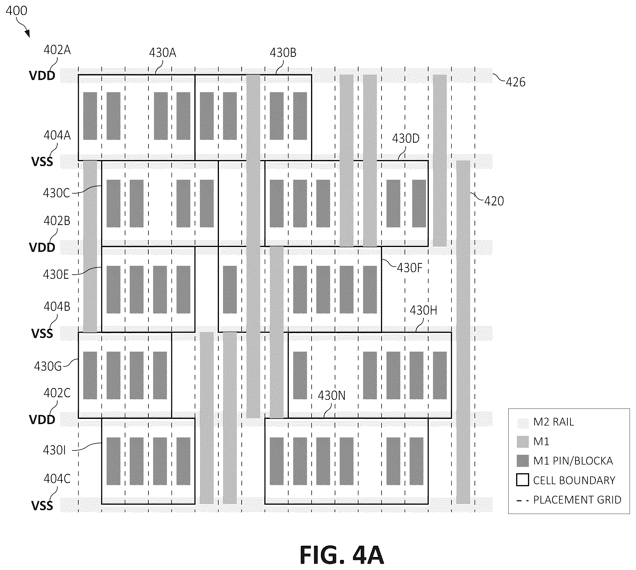 Patent US12417333 Figure 4 – Short net pin alignment for routing