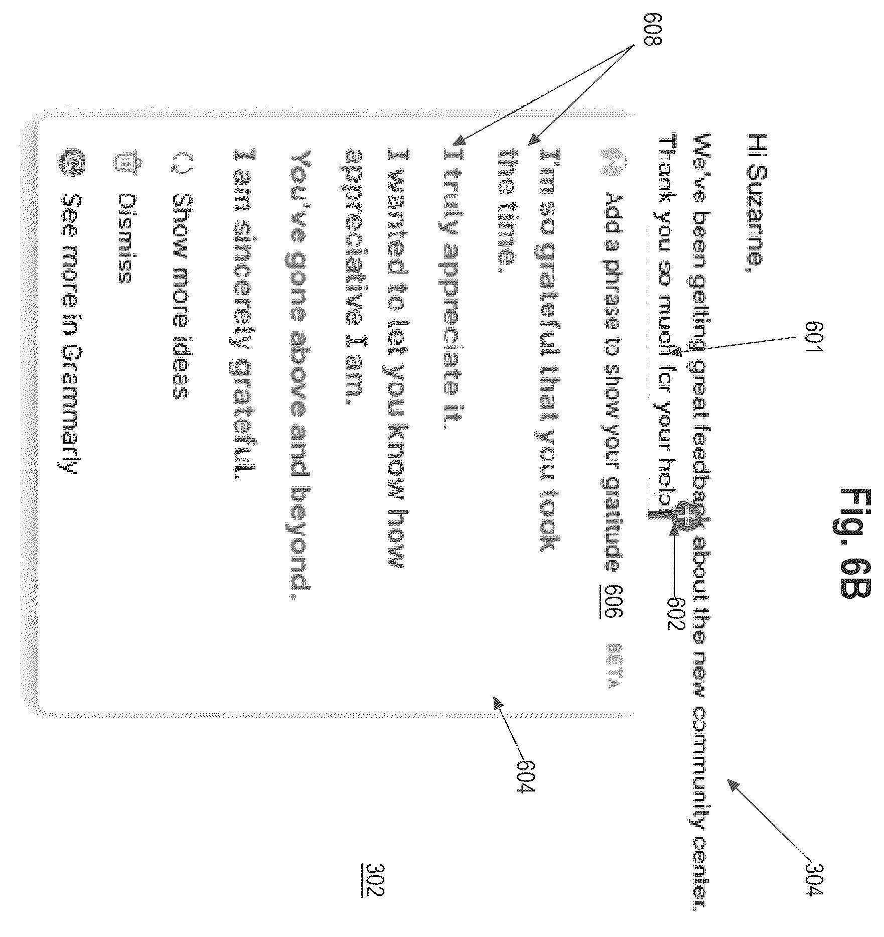 Patent US12417350 Figure 7 – Intent-based suggestion of added phrases in a text editor
