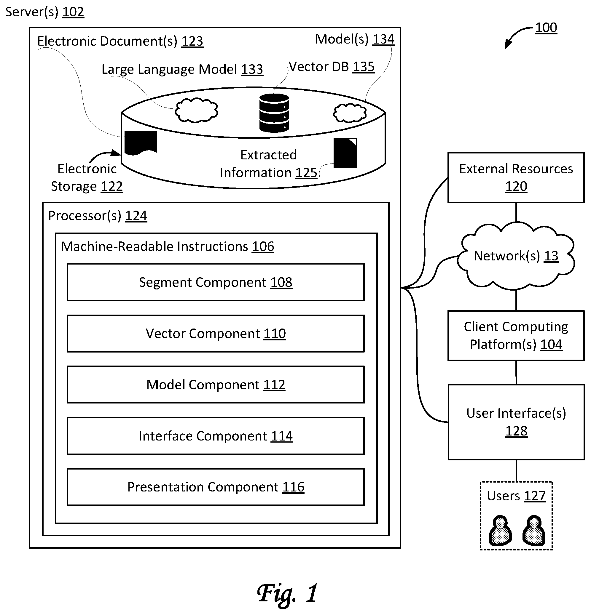 Patent US12417352 Figure 1 – Systems and methods for using a large language model for large documents