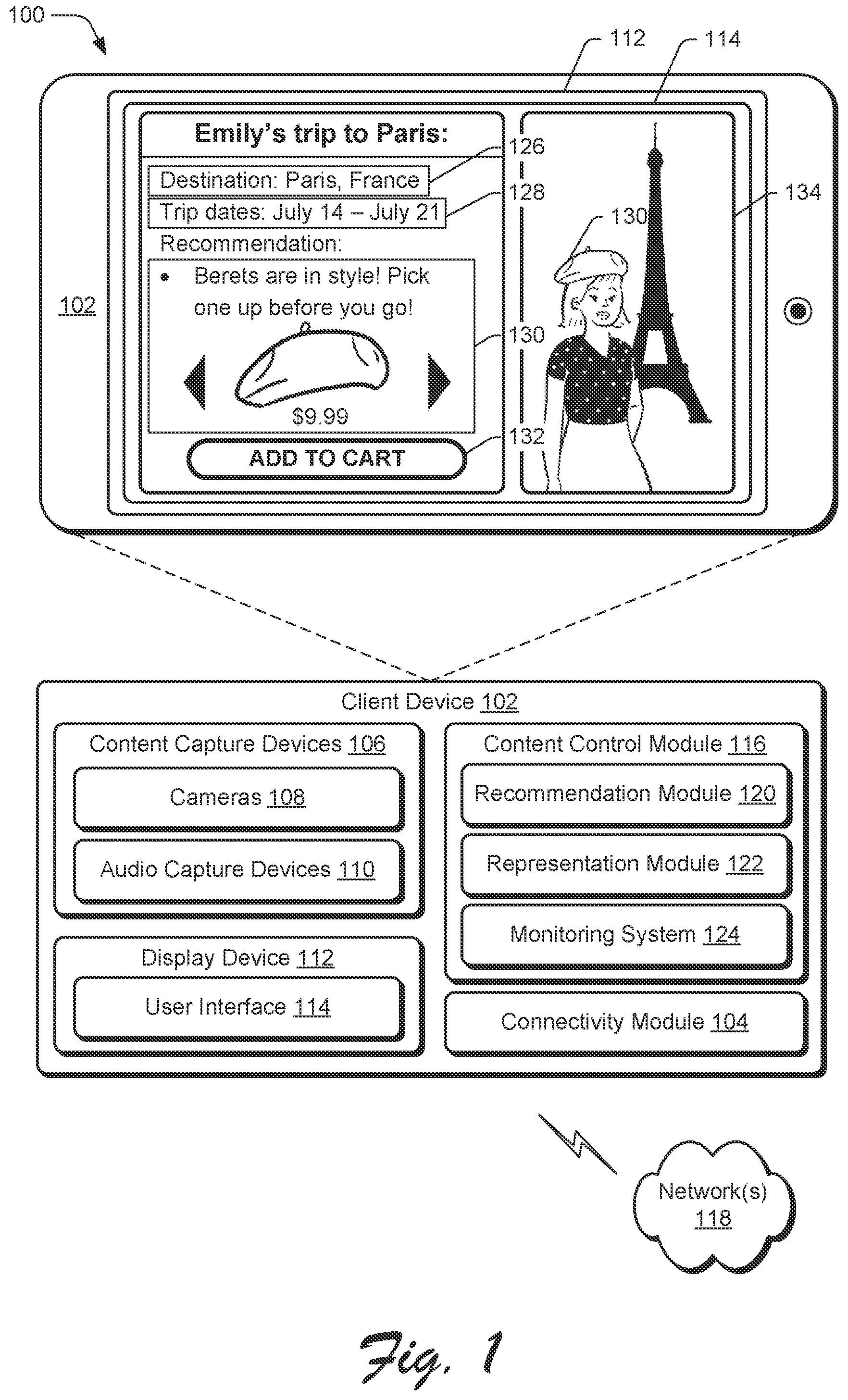 Patent US12417480 Figure 1 – Personalized product recommendations based on an itinerary