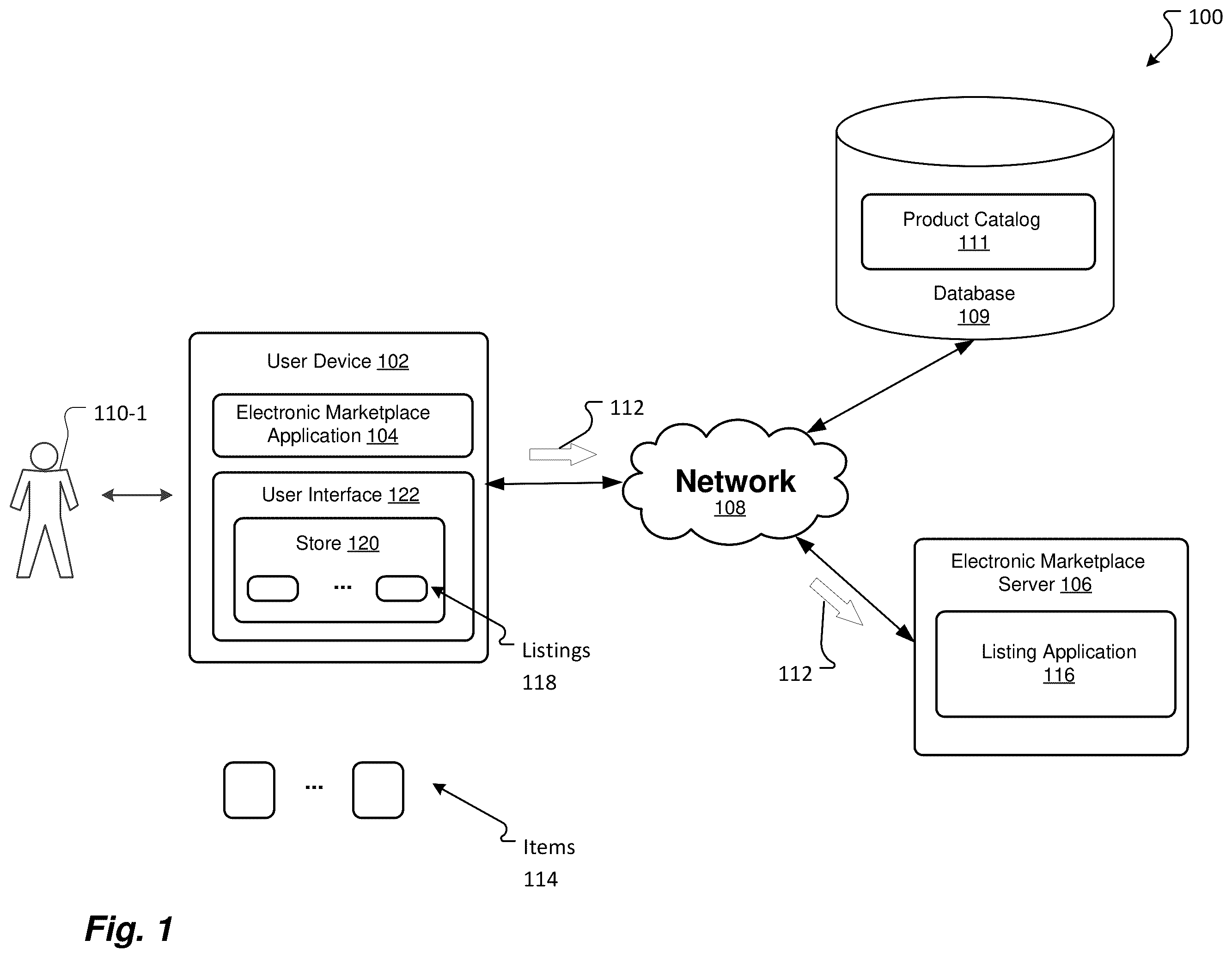 Patent US12417487 Figure 1 – Systems, method, and computer storage medium for creating listing for items for sale in an electronic marketplace based on video analysis