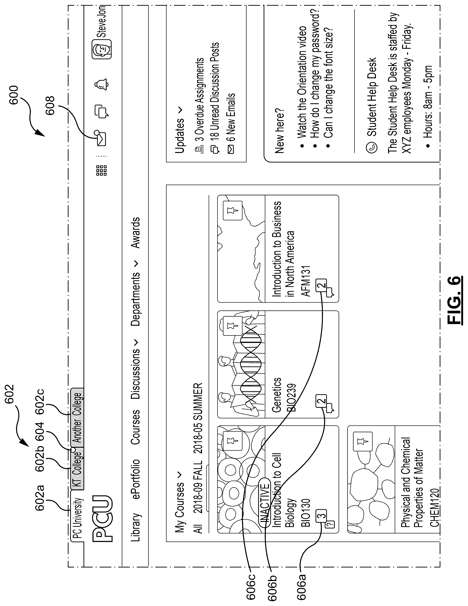 Patent US12417507 Figure 6 – Systems and methods for providing navigation of multiple organizations in one or more electronic learning systems