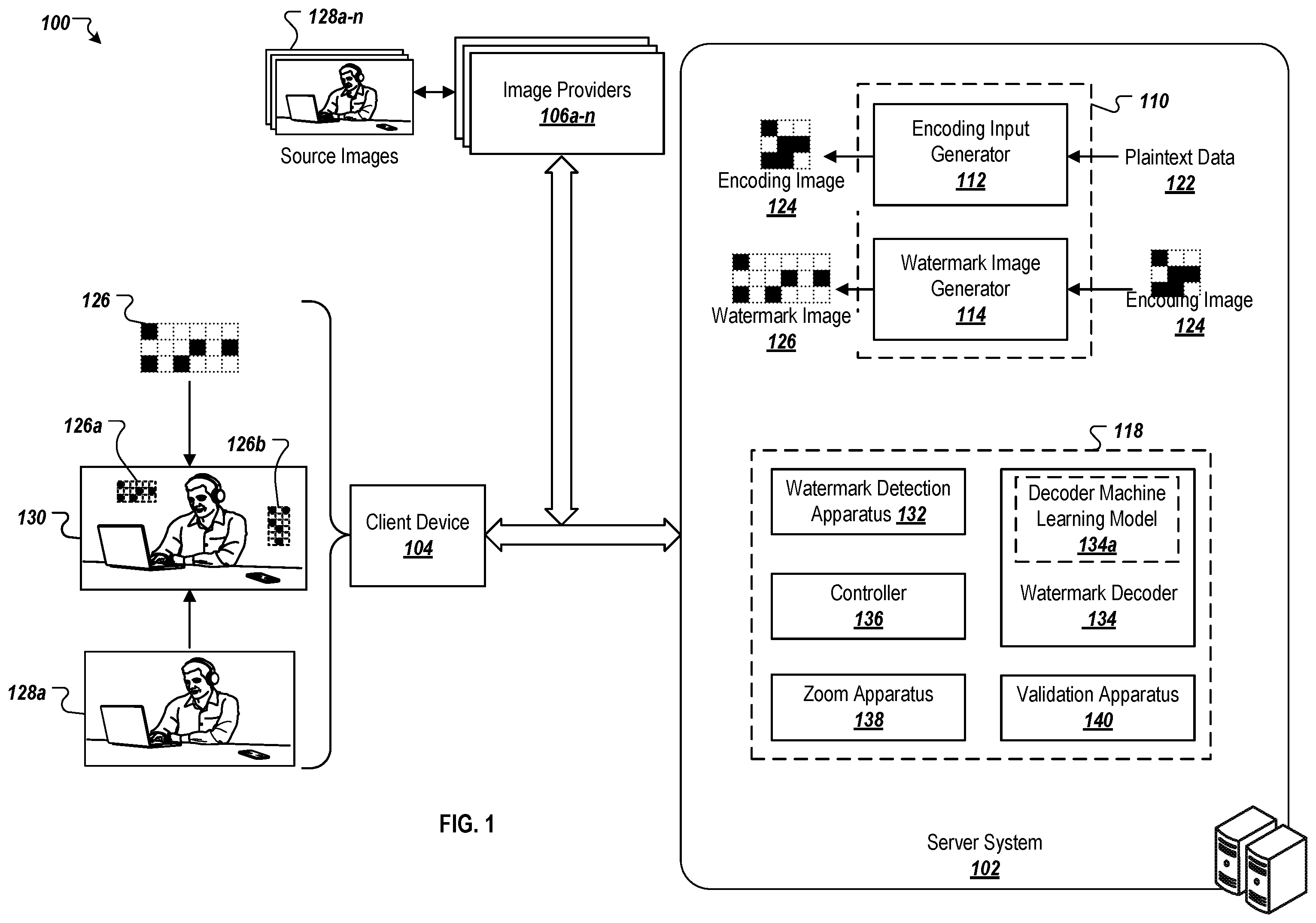Patent US12417510 Figure 1 – Zoom agnostic watermark extraction