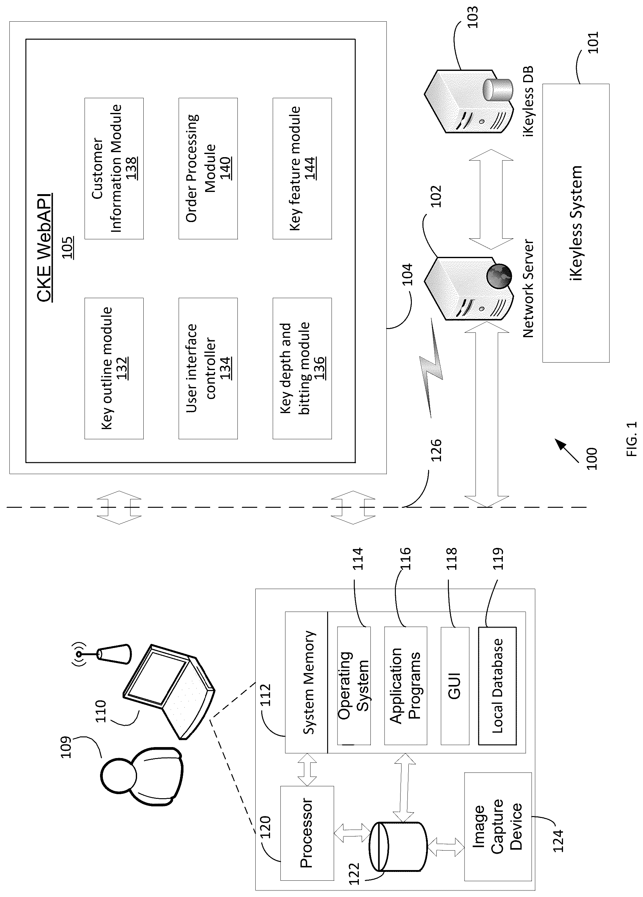 Patent US12417529 Figure 1 – Systems and methods for creating replacement vehicle keys and for automated delivery of key products