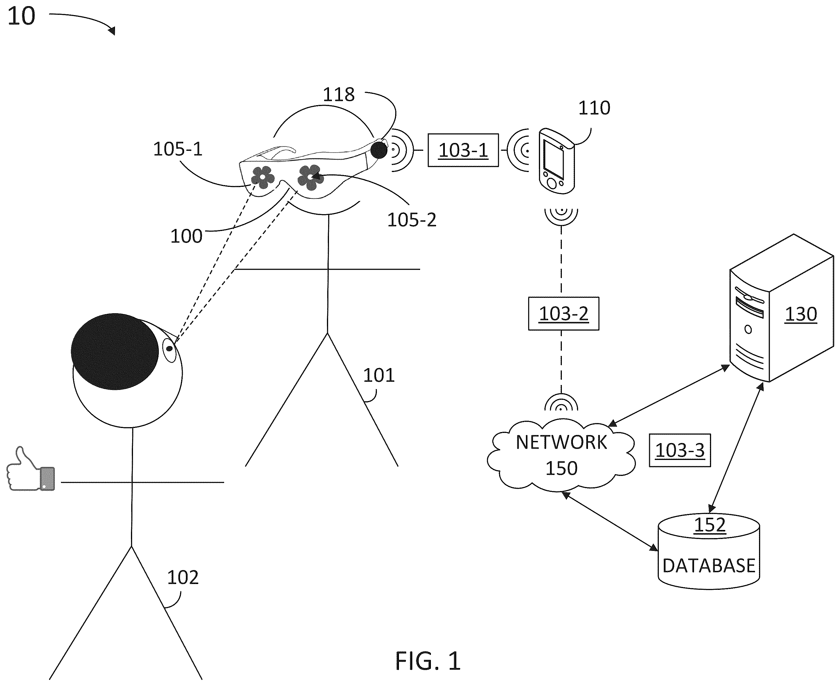 Patent US12417591 Figure 1 – Smart glasses with enhanced optical structures for augmented reality applications