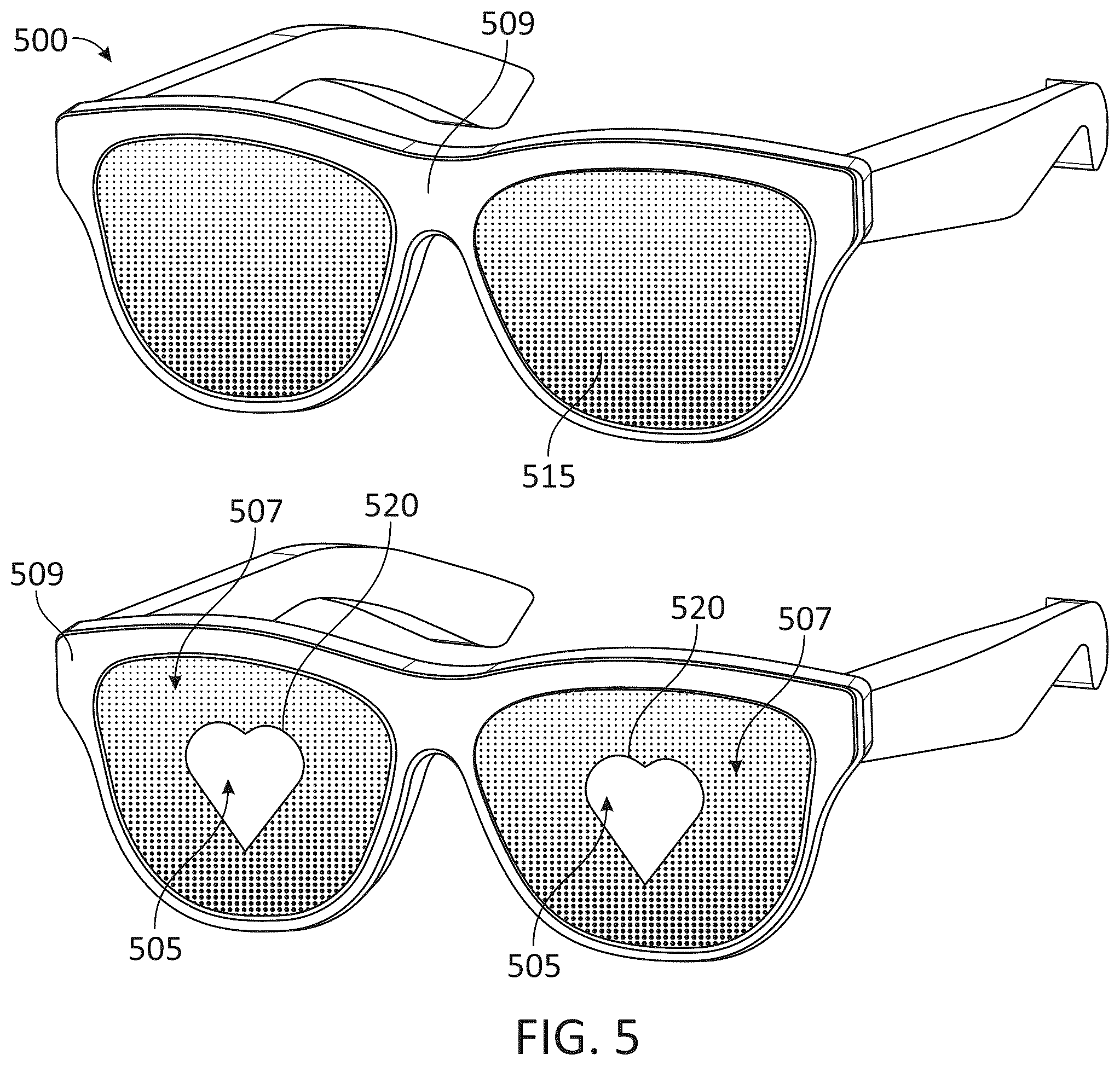 Patent US12417591 Figure 5 – Smart glasses with enhanced optical structures for augmented reality applications