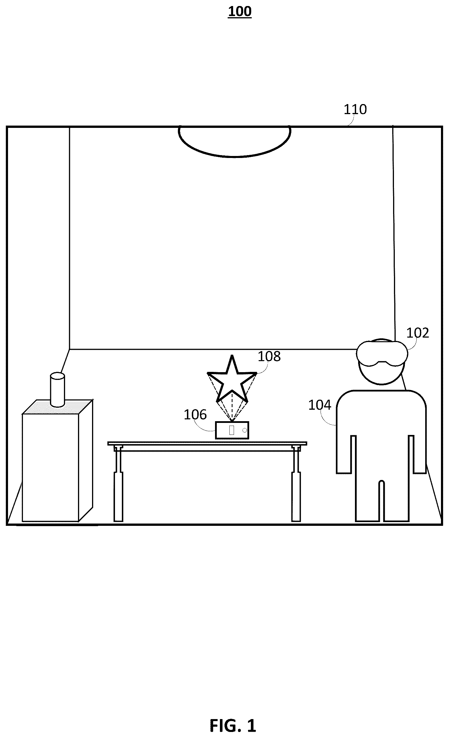 Patent US12417592 Figure 1 – Effect display based on text recognition and room scaling within an augmented reality environment