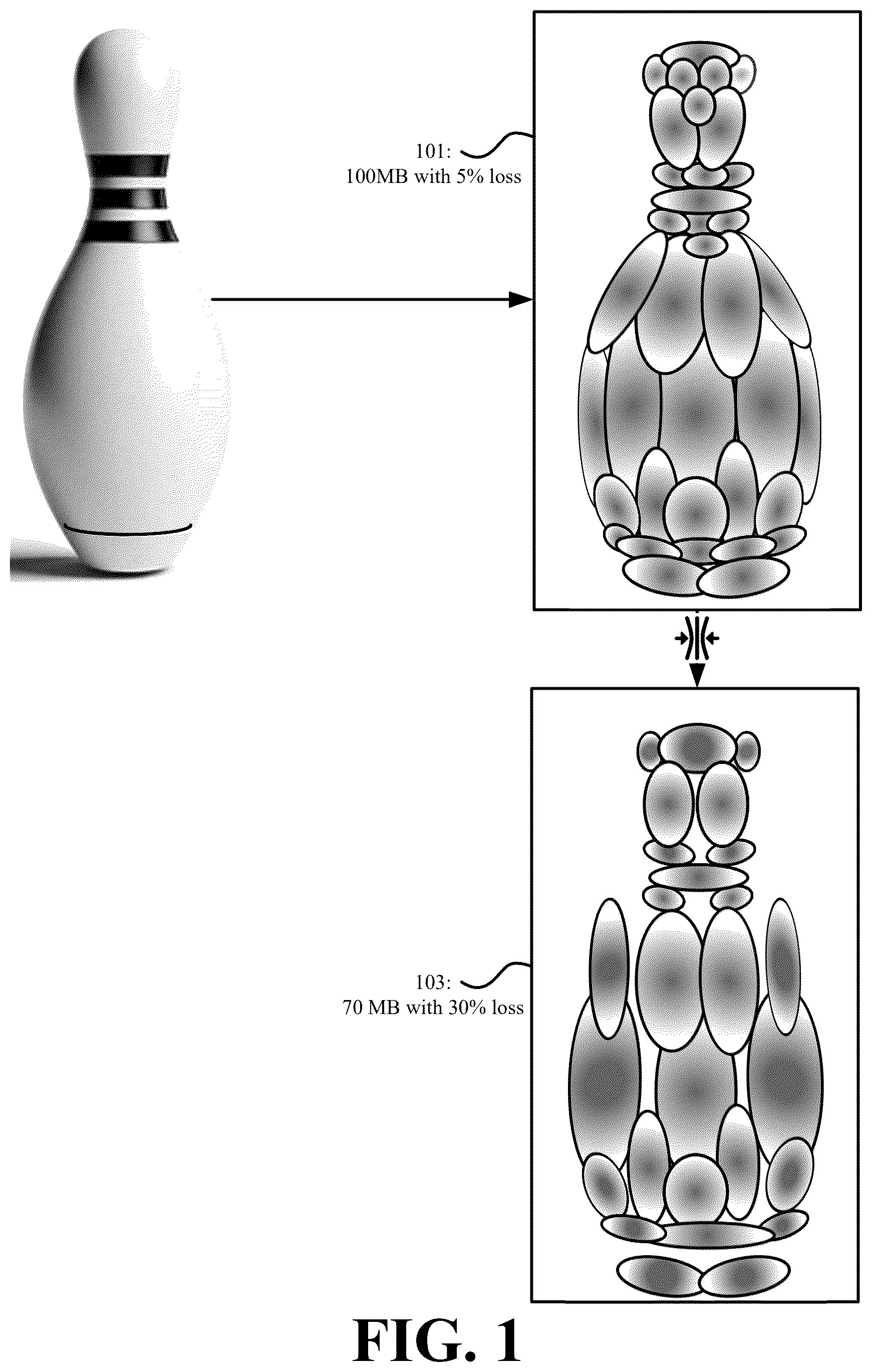 Patent US12417605 Figure 1 – Systems and methods for generating size-optimized three-dimensional content based on constraints that modify the three-dimensional content modeling