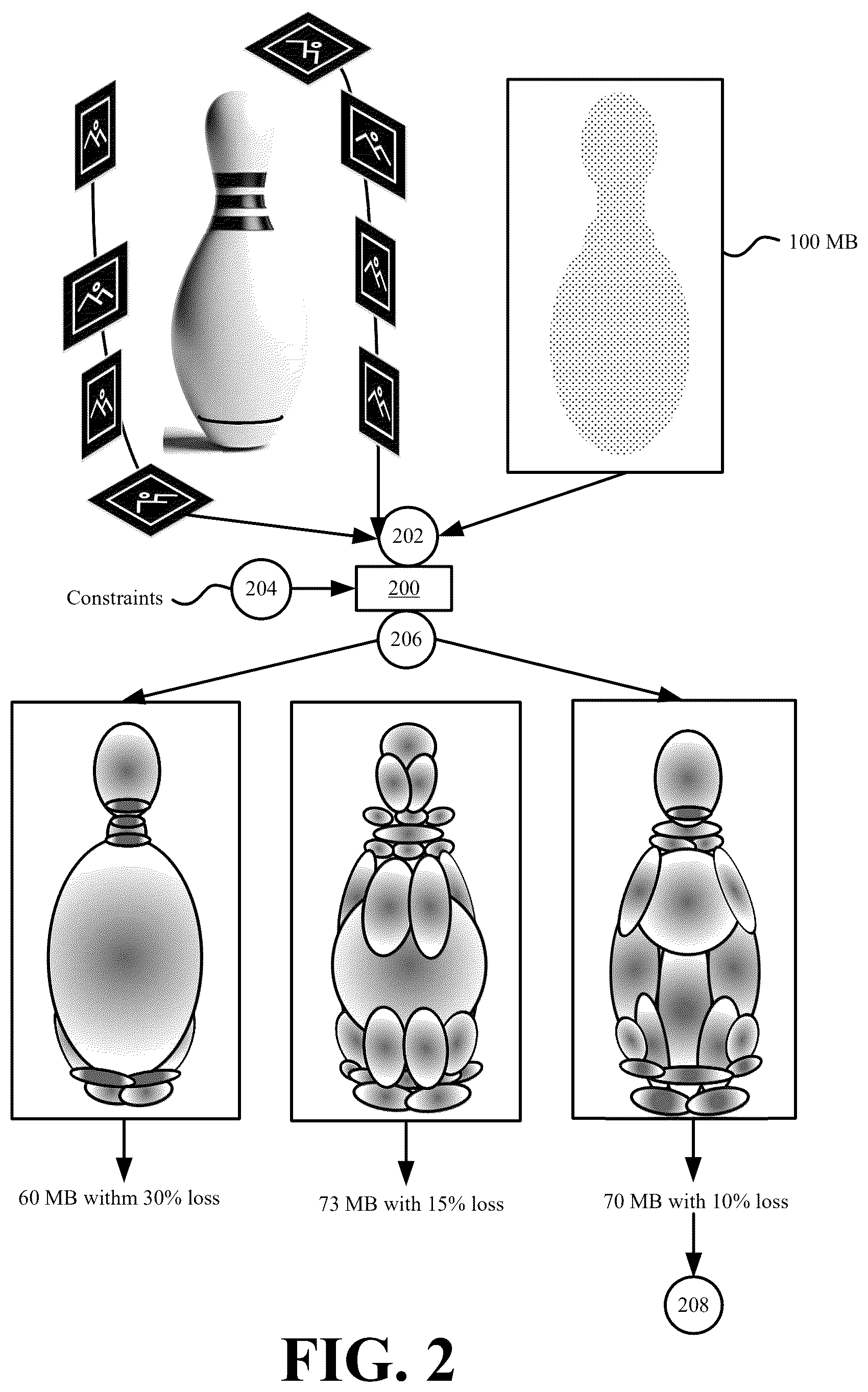 Patent US12417605 Figure 2 – Systems and methods for generating size-optimized three-dimensional content based on constraints that modify the three-dimensional content modeling