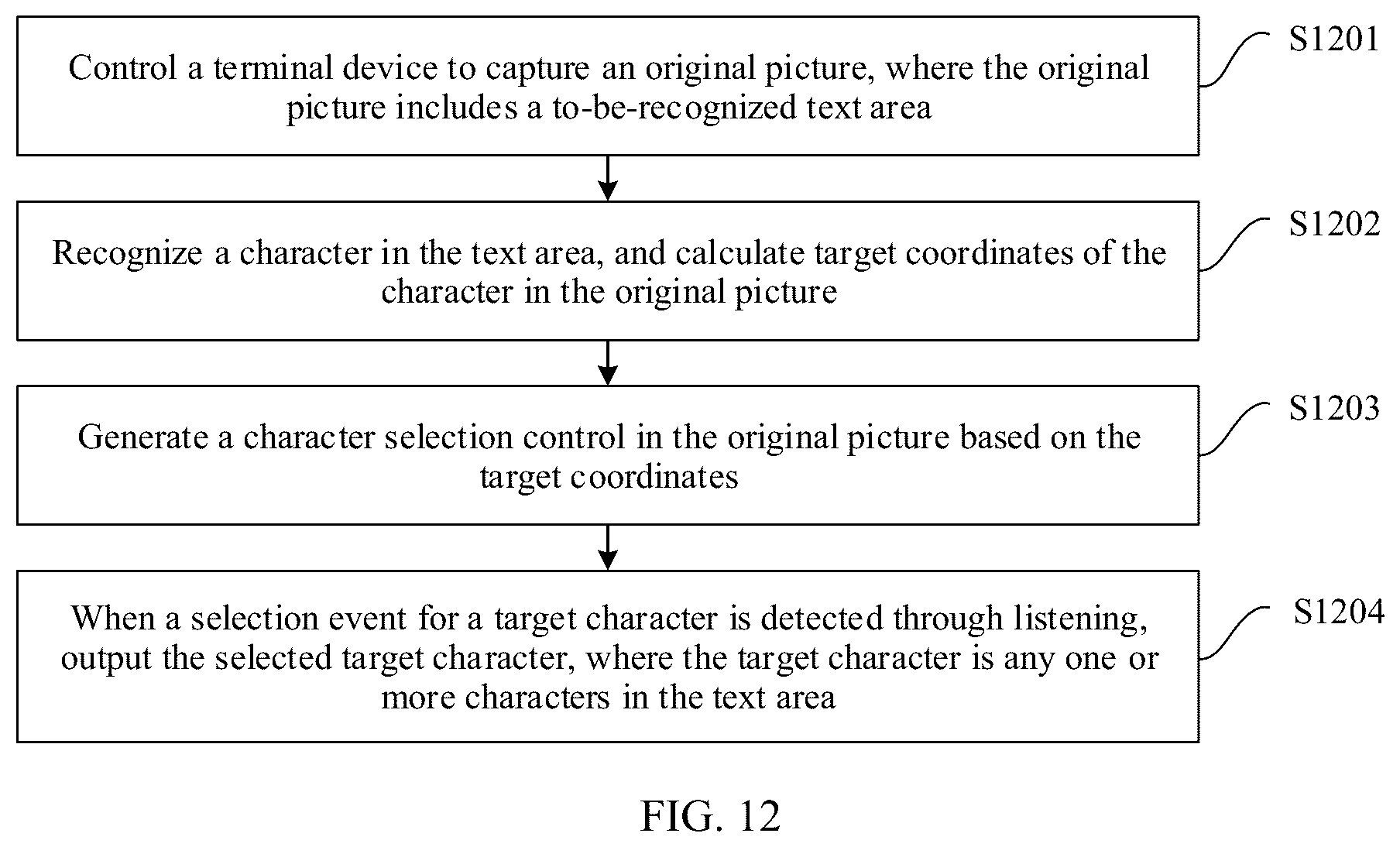 Patent US12417611 Figure 11 – Method and apparatus for character selection based on character recognition, and terminal device