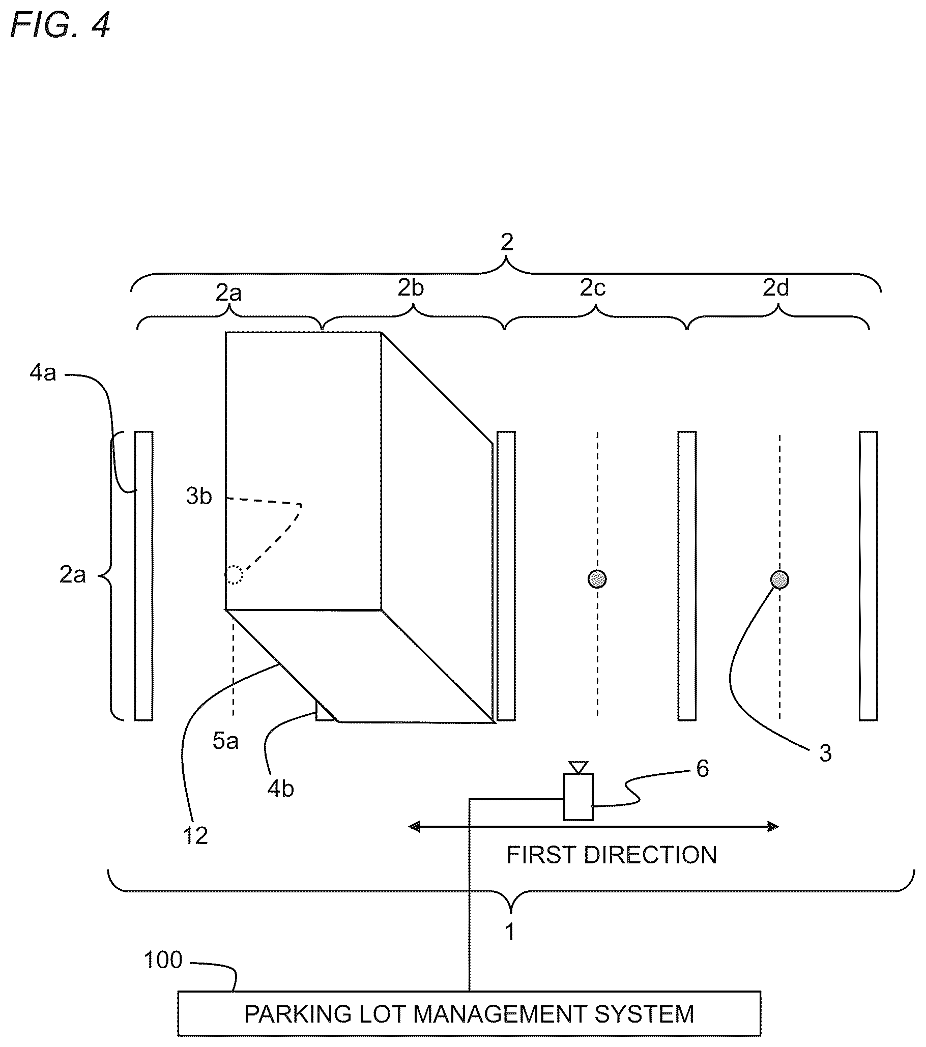 Patent US12417704 Figure 4 – Parking lot, parking lot management system, and parking lot management method that determines a usage status of each of a plurality of parking spaces