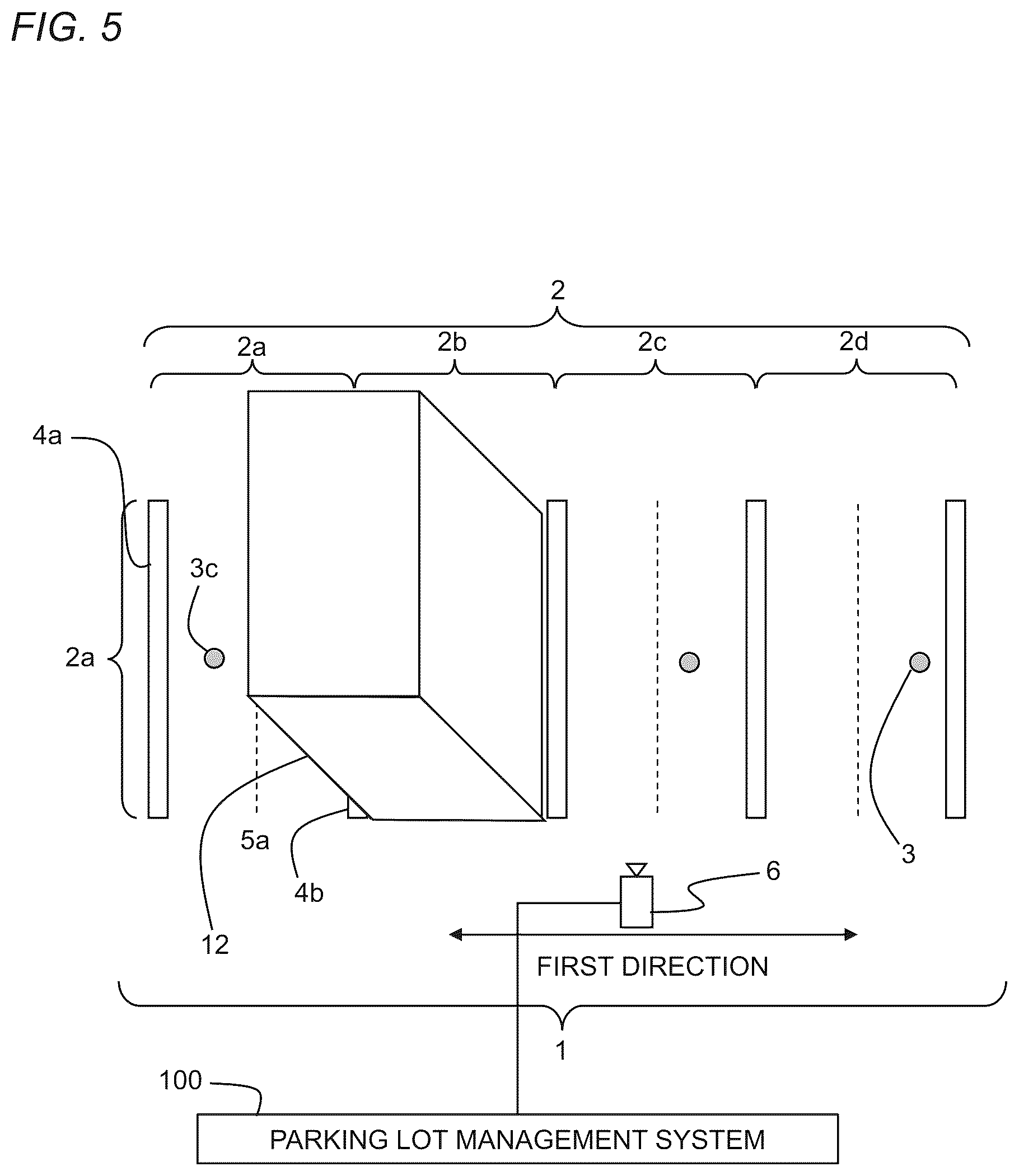Patent US12417704 Figure 5 – Parking lot, parking lot management system, and parking lot management method that determines a usage status of each of a plurality of parking spaces