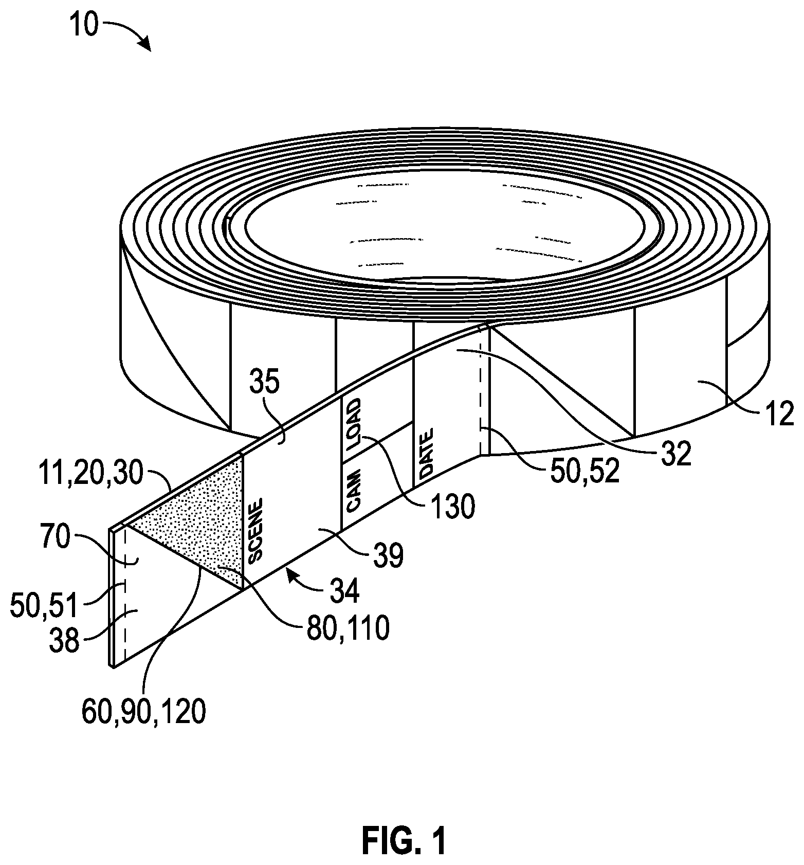 Patent US12417718 — Tape adhesive tag with tab system — Figure 1