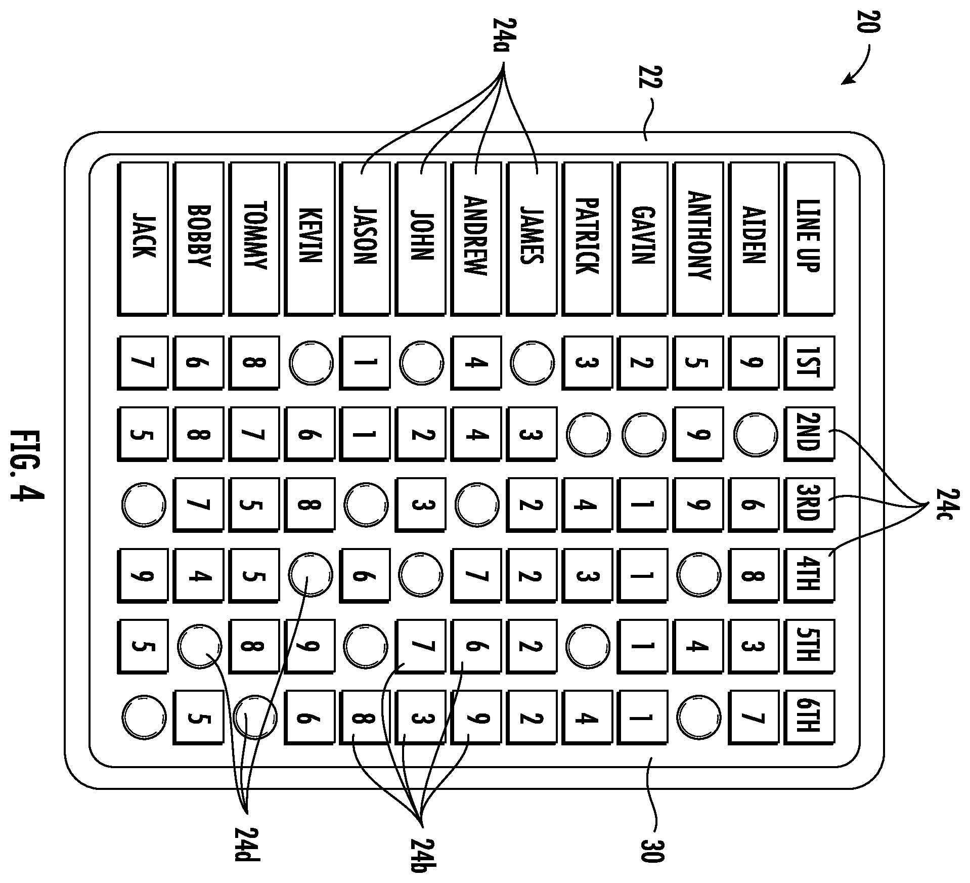 Patent US12417719 Figure 4 – Sports lineup display tool