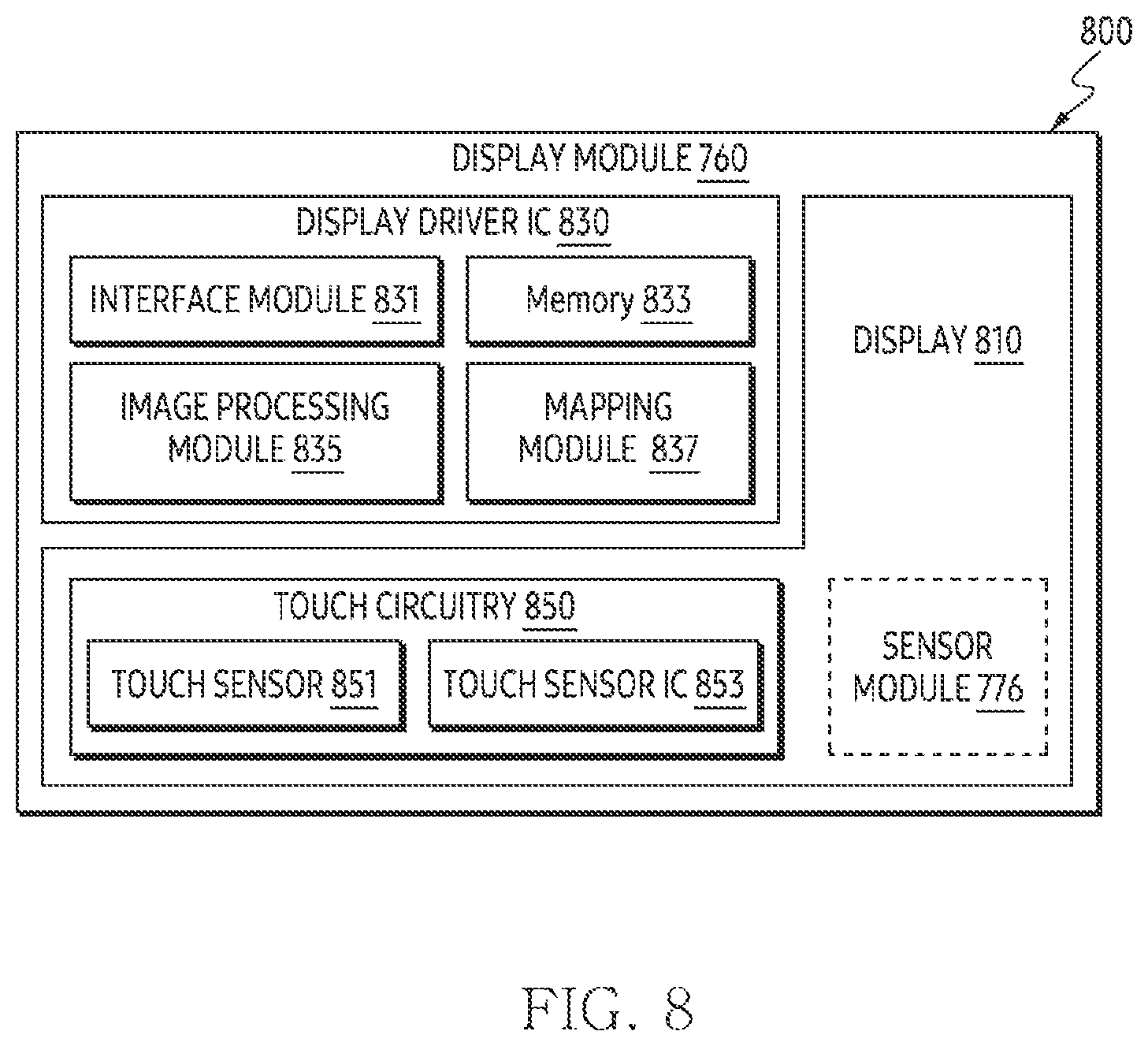 Patent US12417724 Figure 8 – Electronic device controlling pulse signal from processor to display