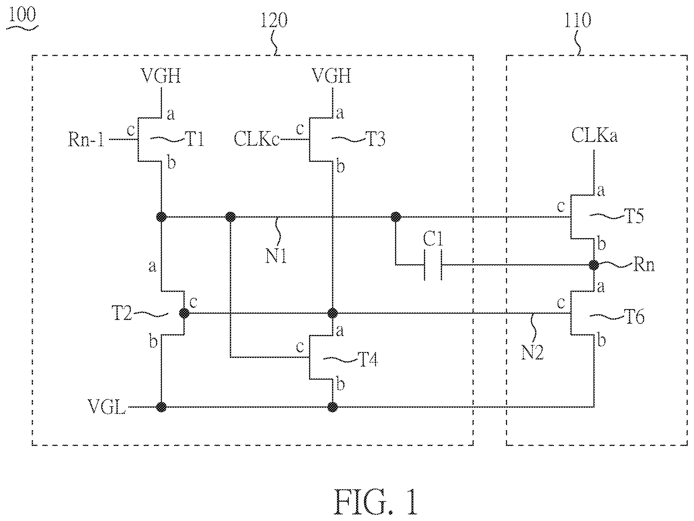 Patent US12417750 Figure 1 – Gate line driving circuit with top gate and bottom gate