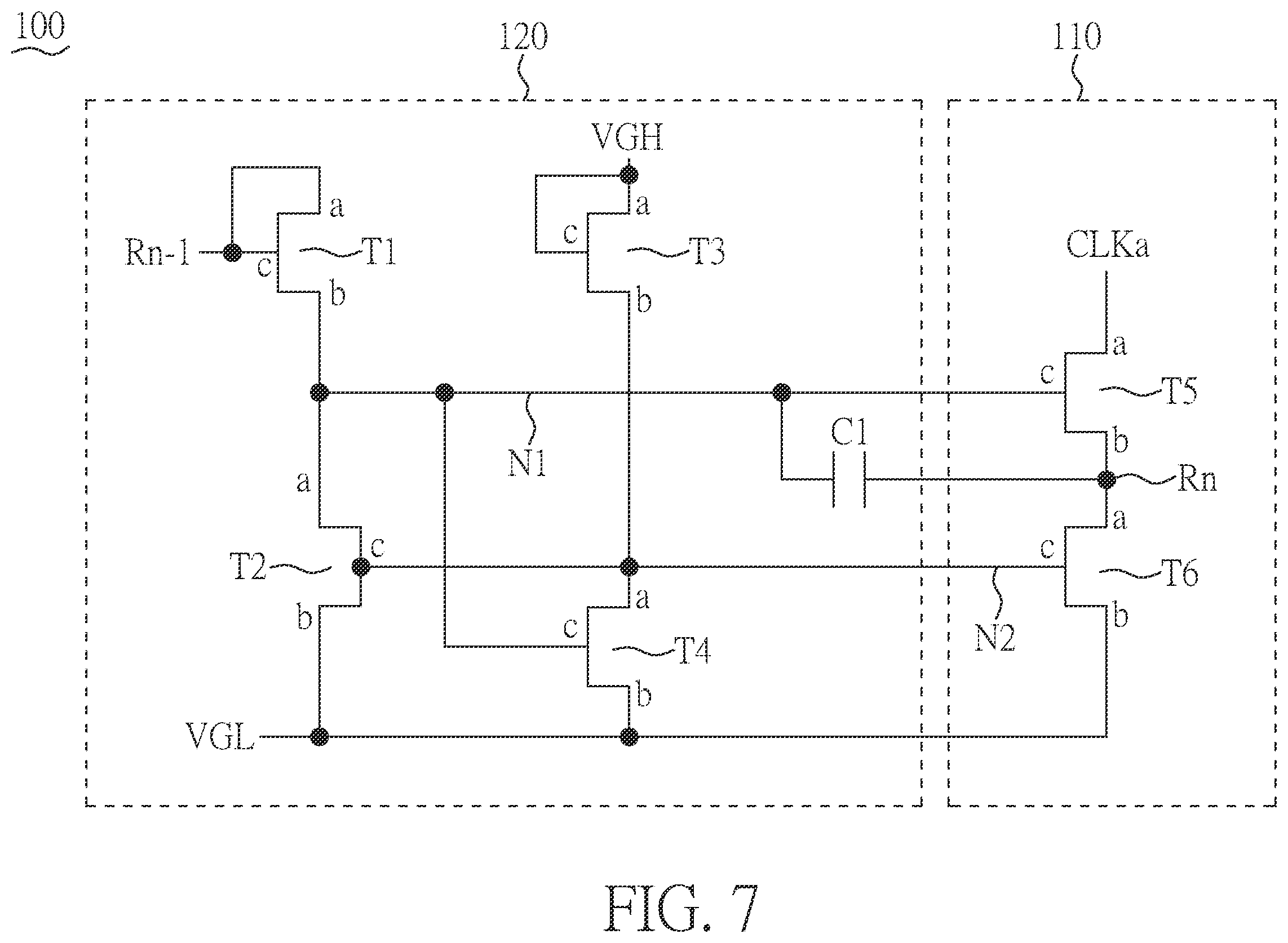 Patent US12417750 Figure 7 – Gate line driving circuit with top gate and bottom gate