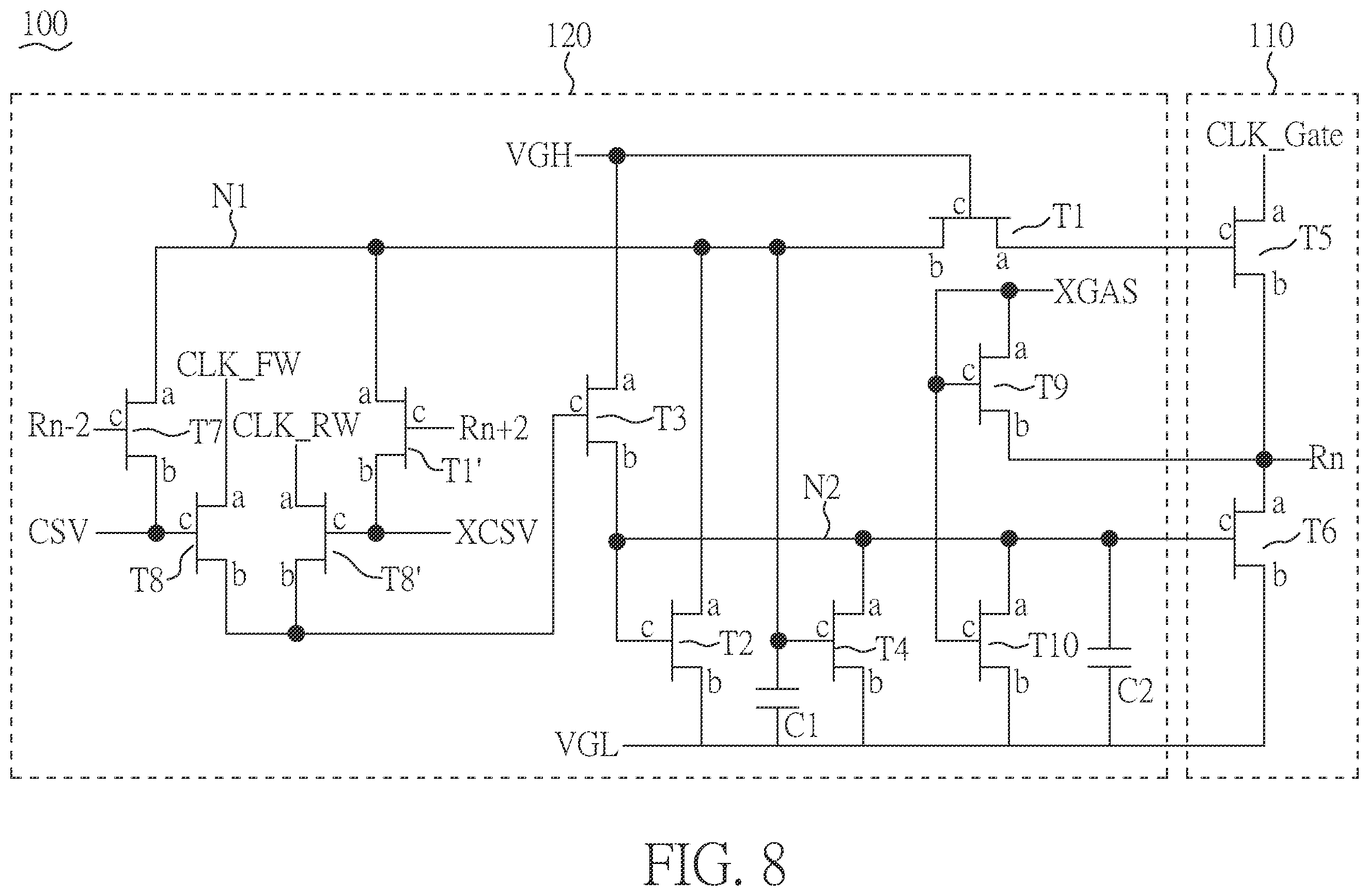Patent US12417750 Figure 8 – Gate line driving circuit with top gate and bottom gate