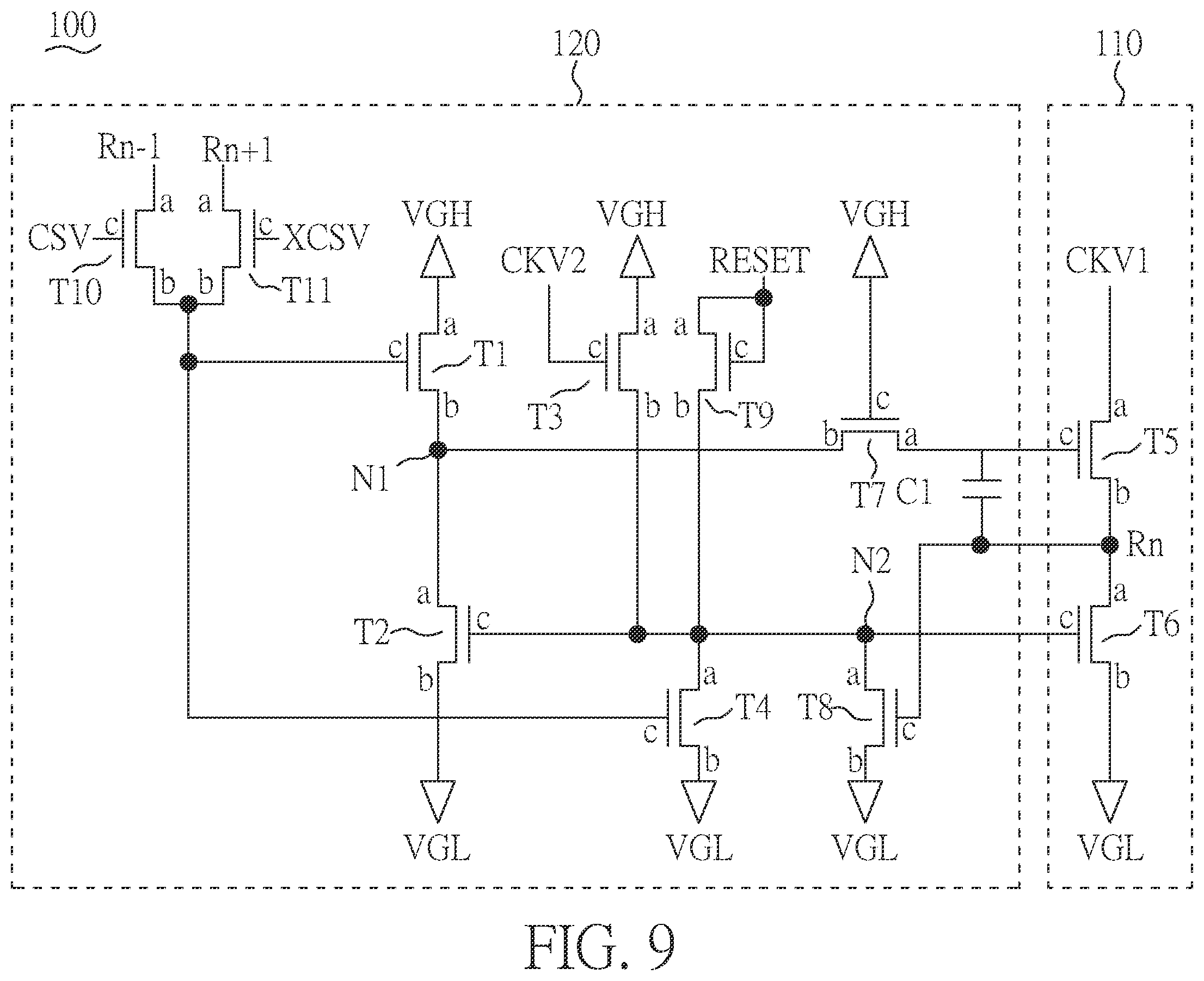 Patent US12417750 Figure 9 – Gate line driving circuit with top gate and bottom gate
