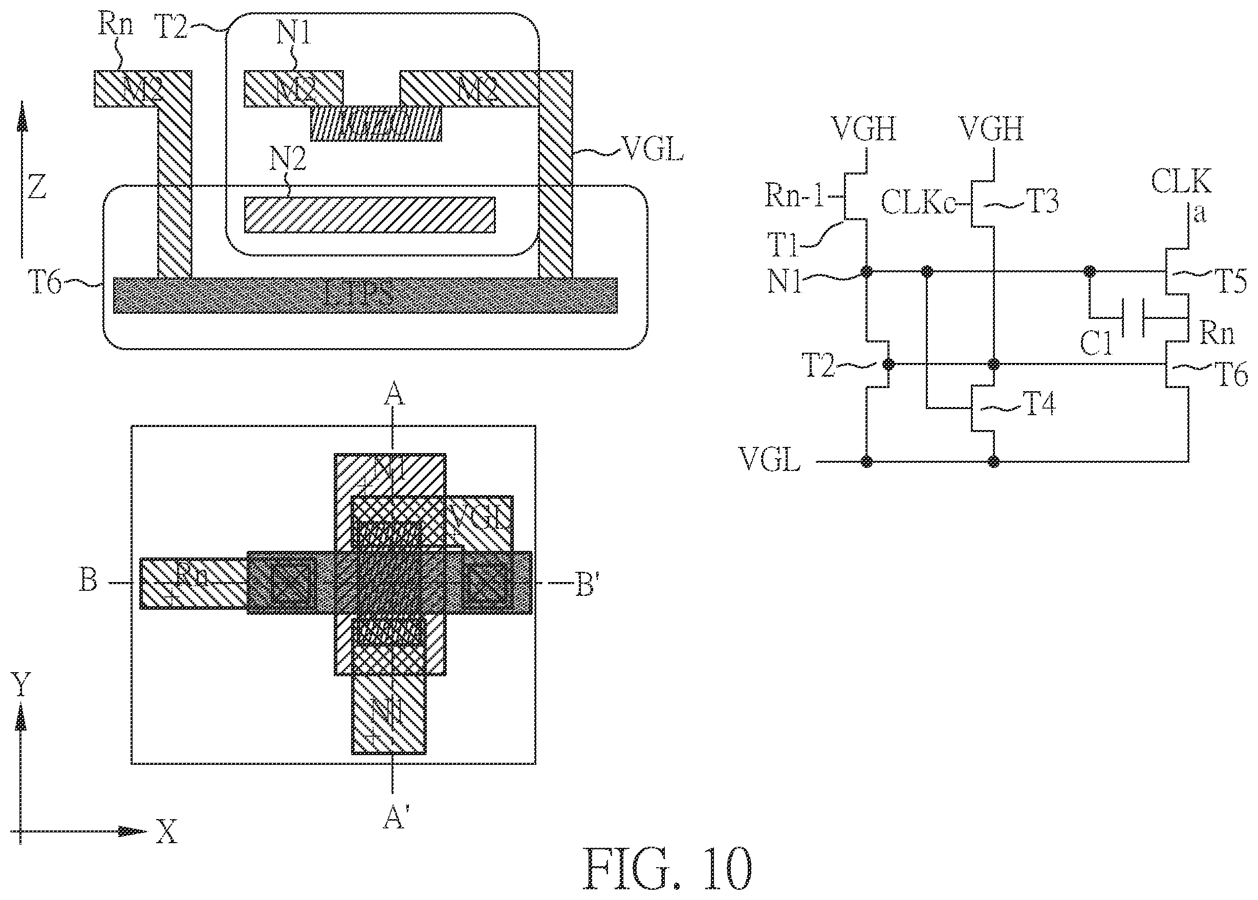 Patent US12417750 Figure 10 – Gate line driving circuit with top gate and bottom gate